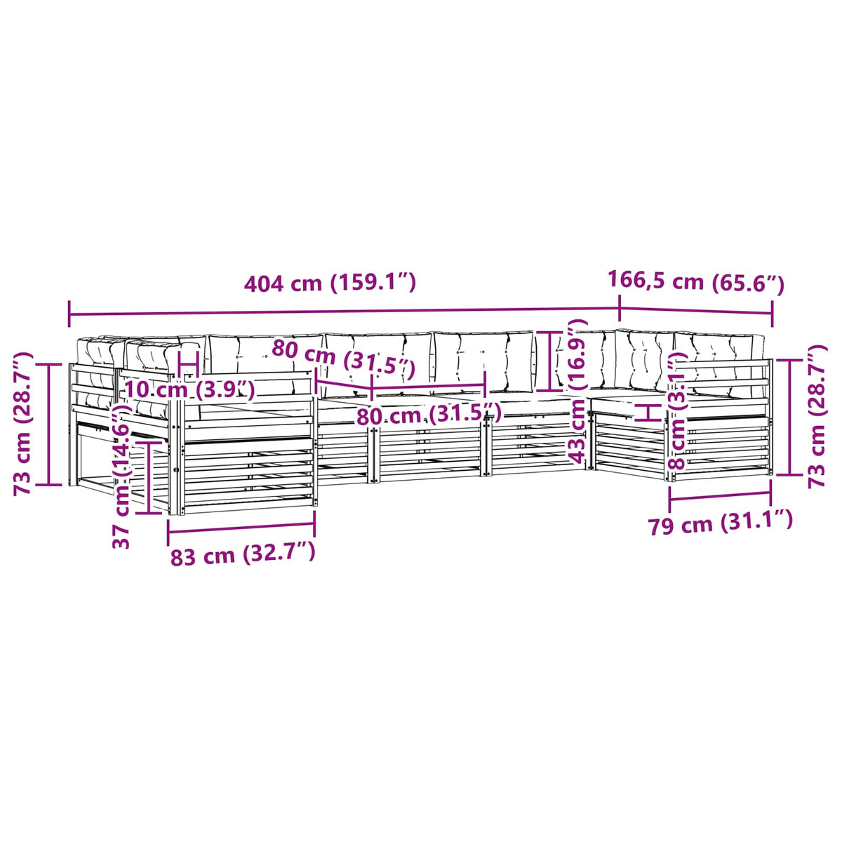 Set vanjskih sofa 7 kom. Bijela i bež Poliester 404 x 166,5 x 73cm