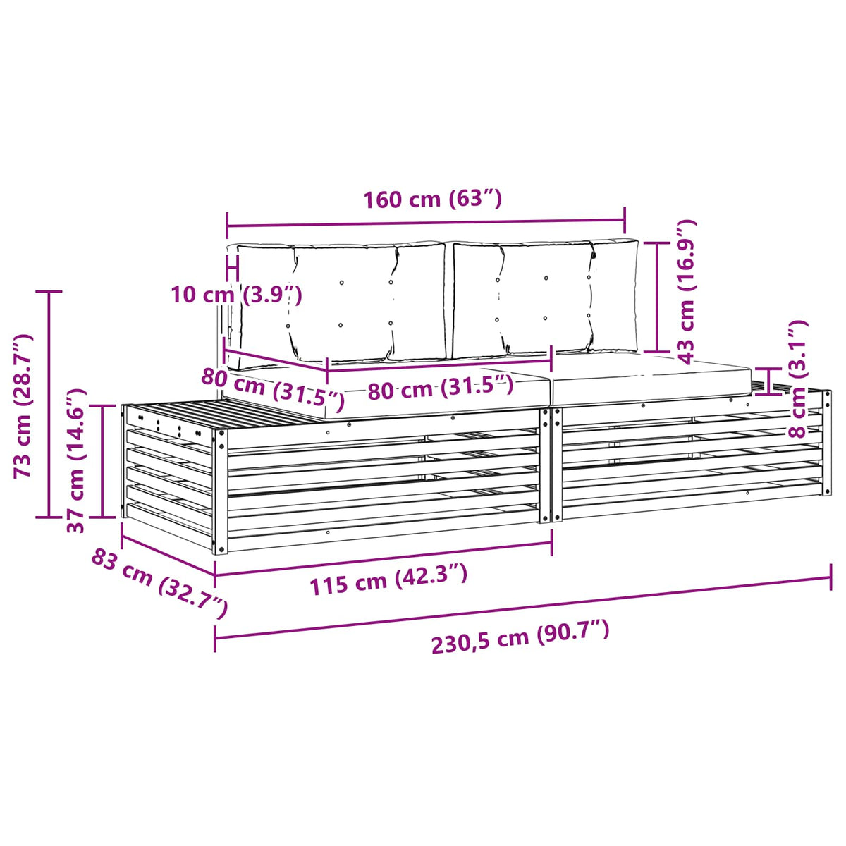 2 pcs Set vanjskih sofa Bijela