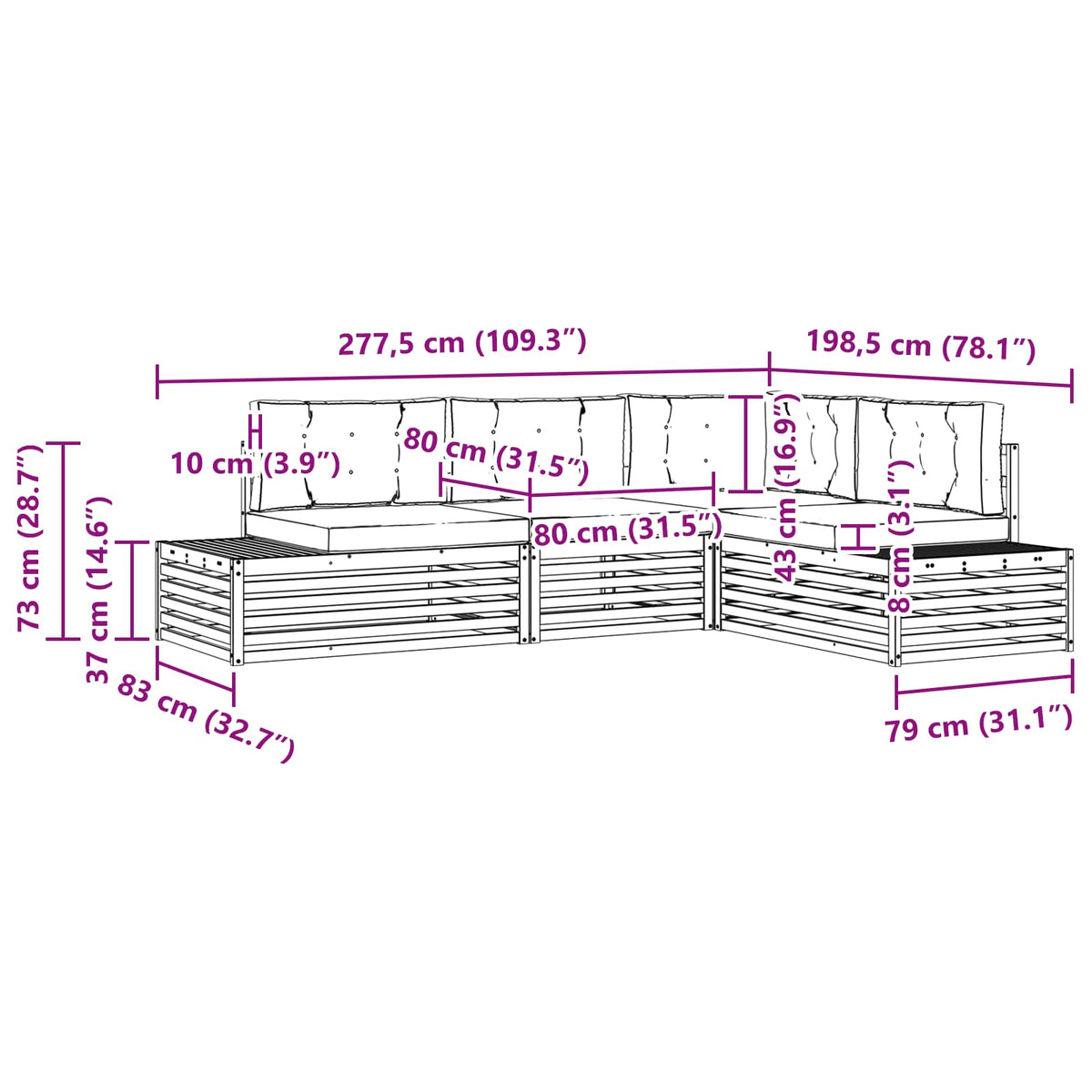 4 Komad Set vanjskih sofa Poliester Bijela