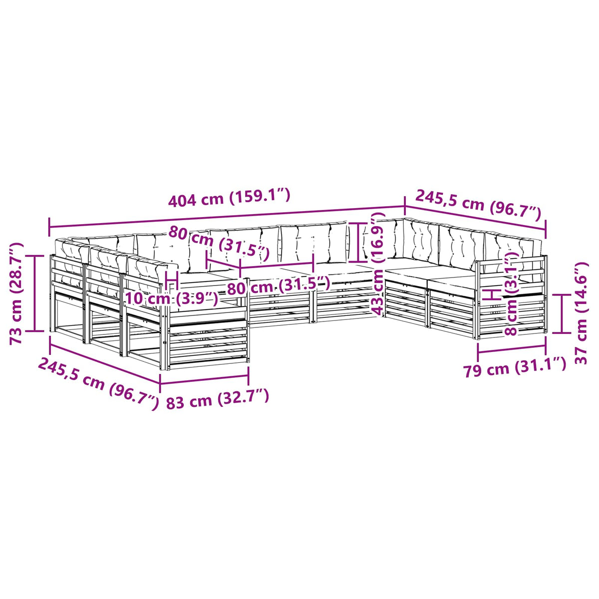 Set vanjskih sofa 9 pcs Bijela i krem 404 x 245,5 x 73 cm