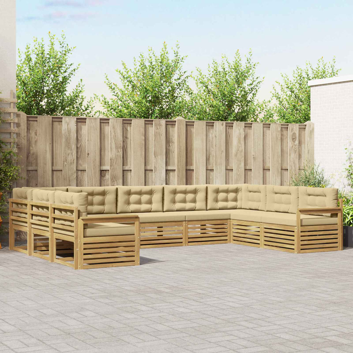 Set vanjskih sofa 9 kom. Bijela i bež Čvrsto drvo akacije