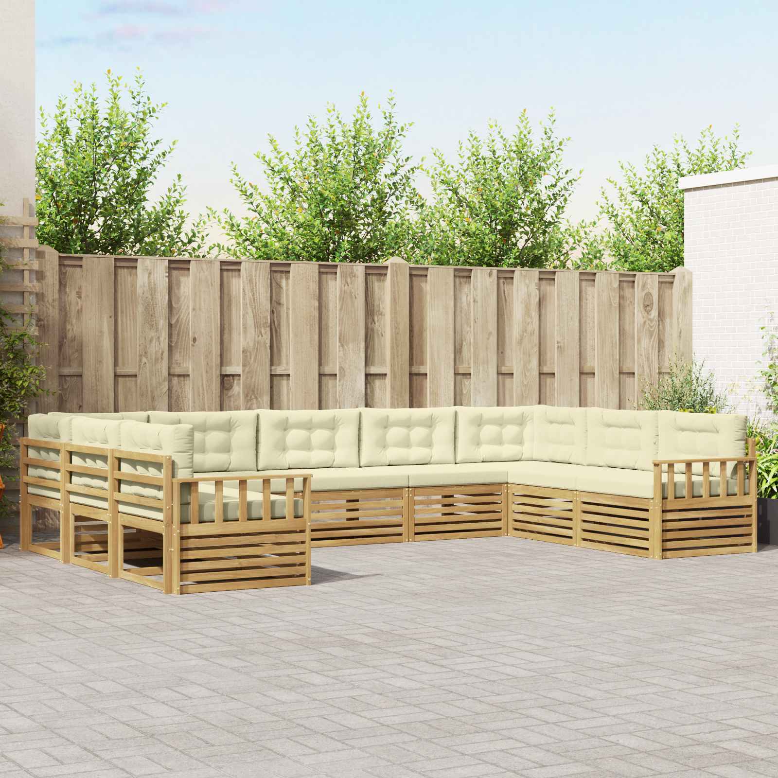 Set vanjskih sofa 9 pcs Bijela i krem Čvrsto drvo akacije