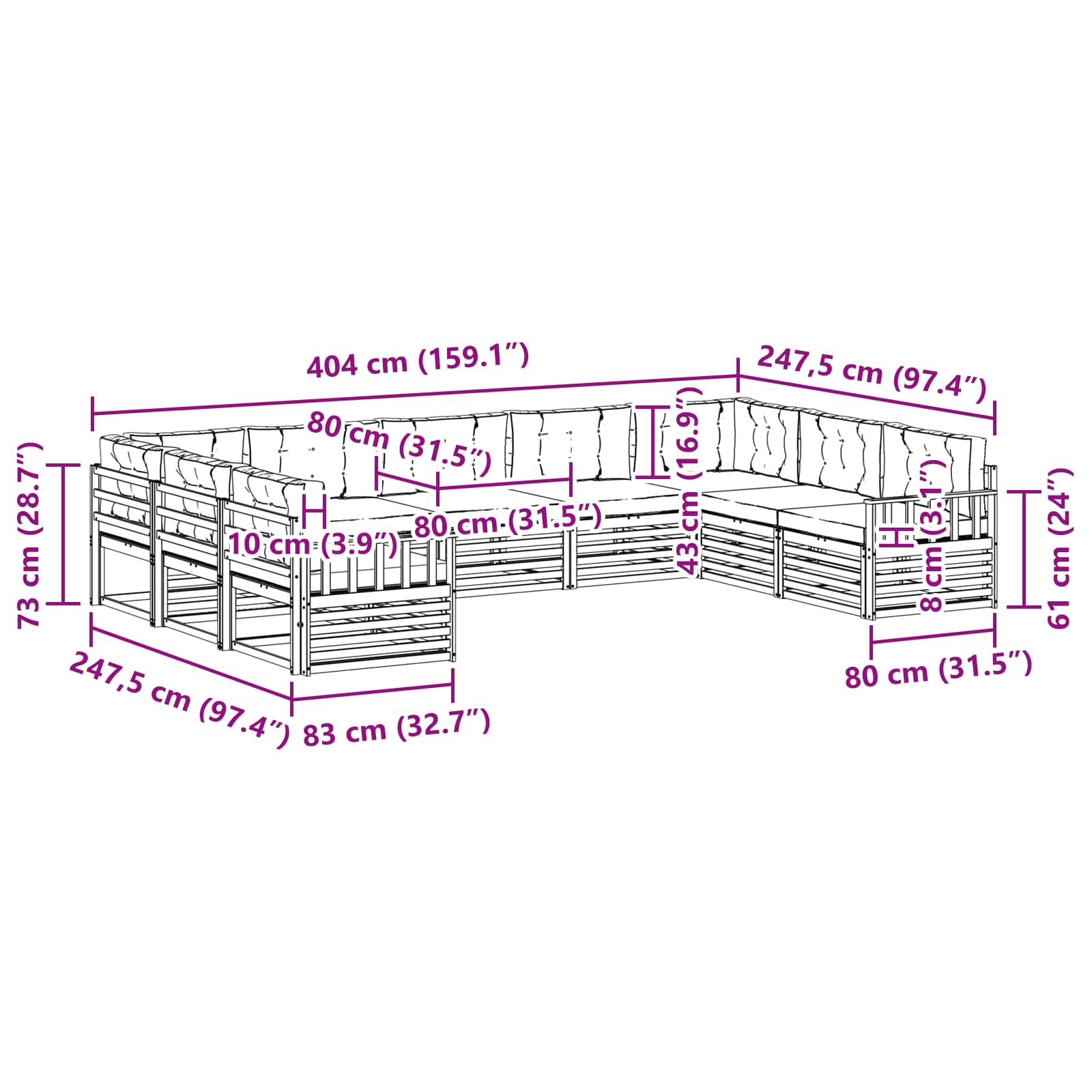 Set vanjskih sofa 9 pcs Bijela i krem Čvrsto drvo akacije