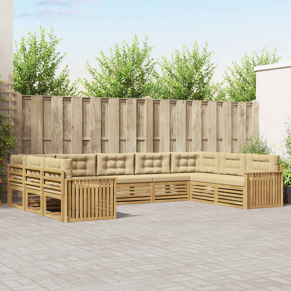 Set vanjskih sofa 9 kom. Bijela i bež Čvrsto drvo akacije