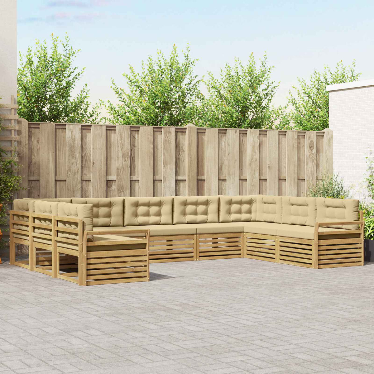 Set vanjskih sofa 9 kom. Bijela i bež Čvrsto drvo akacije