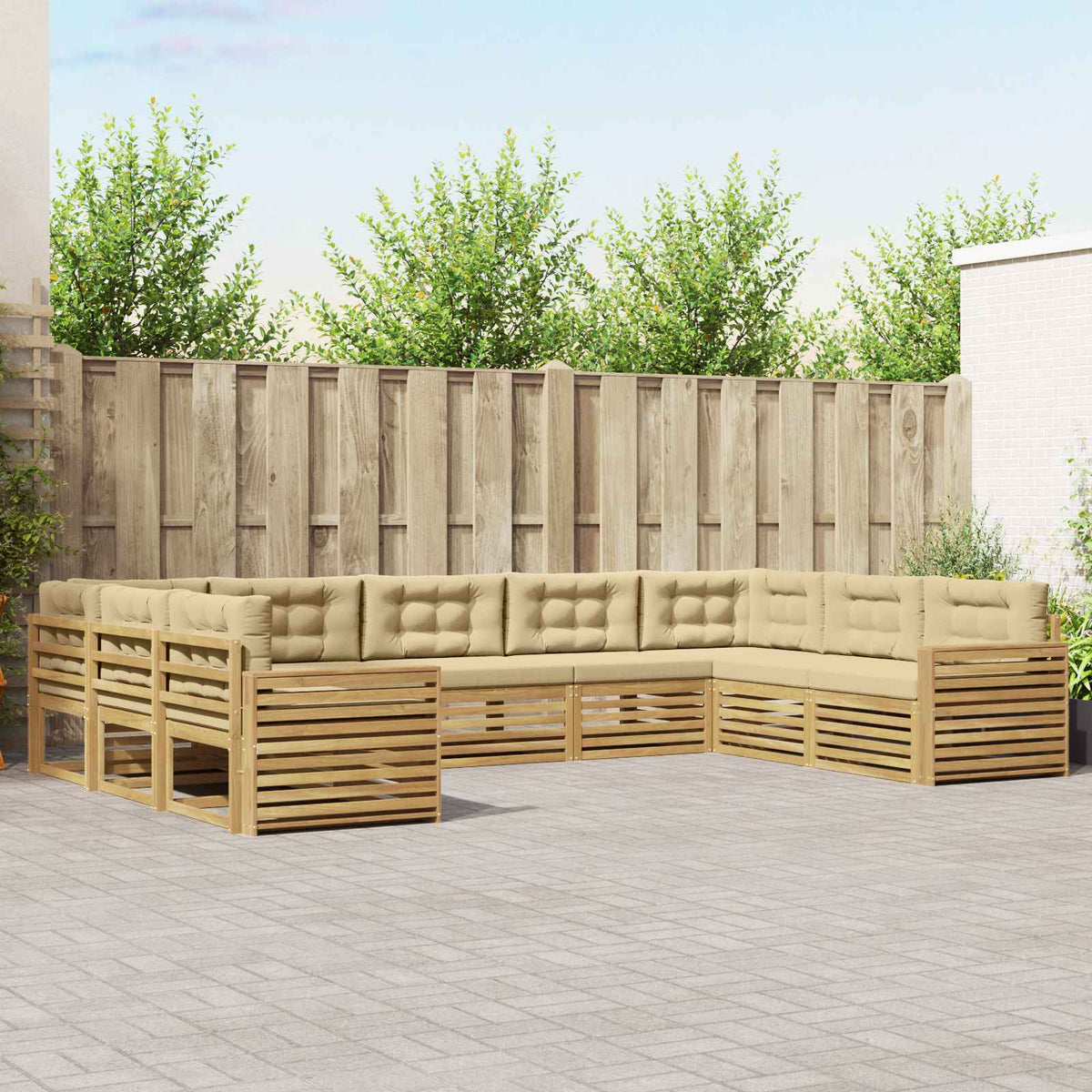 Set vanjskih sofa 9 kom. Bijela i bež Čvrsto drvo akacije