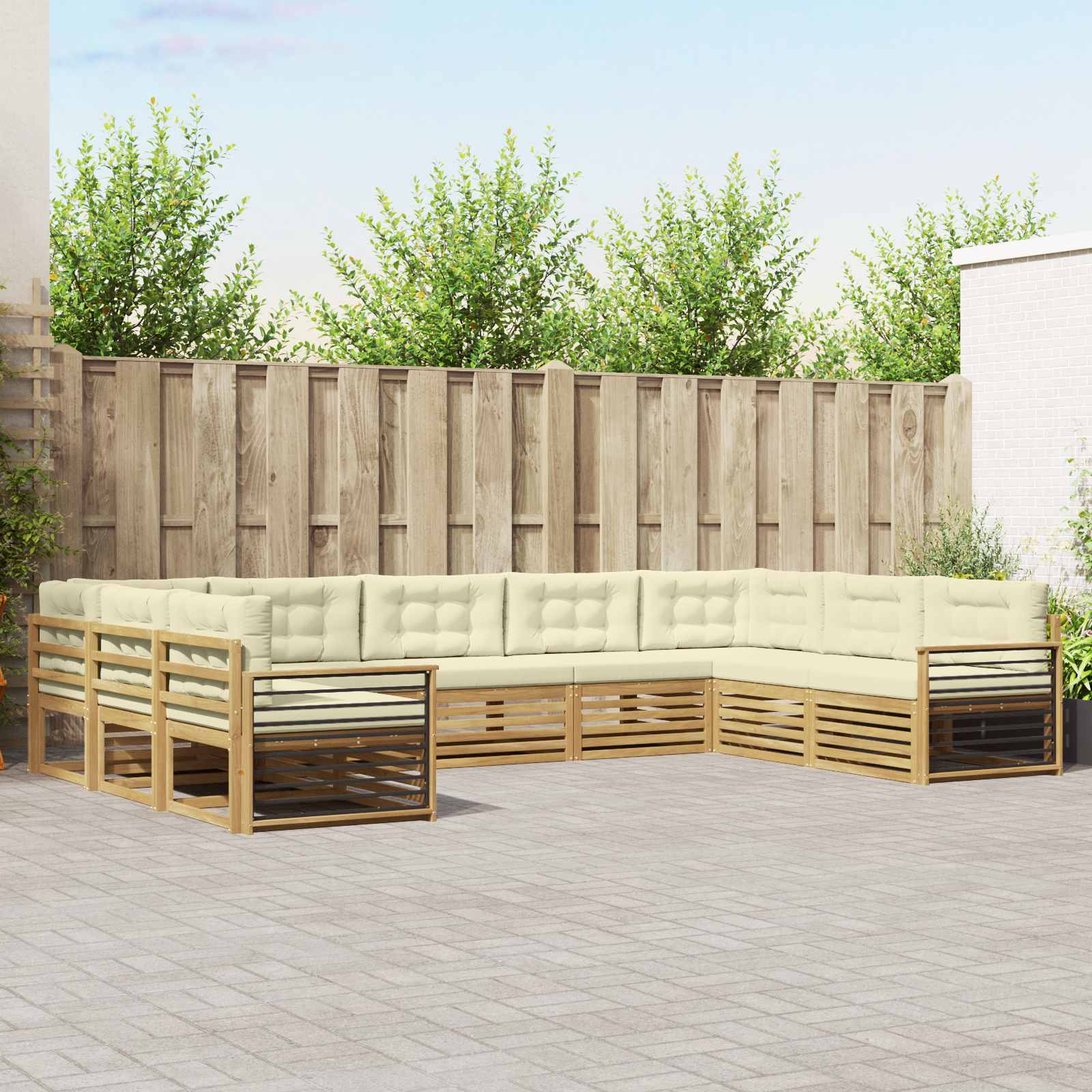 Set vanjskih sofa 9 pcs Bijela i krem Čvrsto drvo akacije