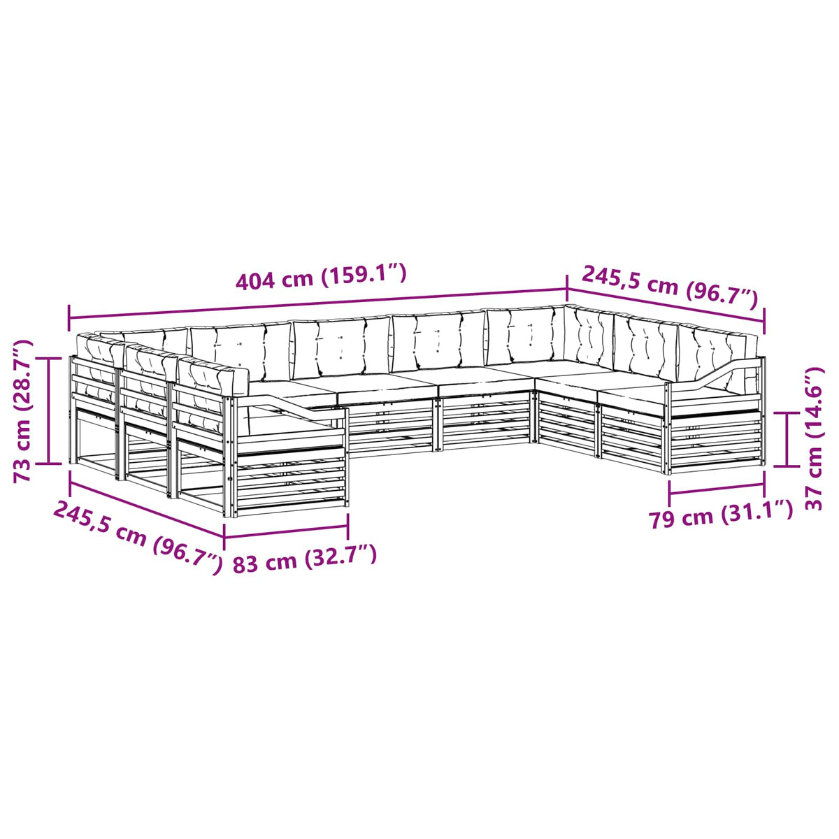 Set vanjskih sofa 9 pcs Bijela i krem 404 x 245,5 x 73 cm