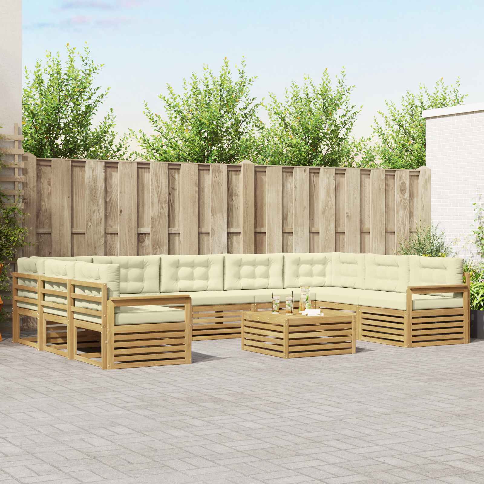 Set vanjskih sofa 10 pcs Bijela i krem Čvrsto drvo akacije