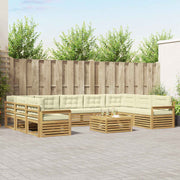 Set vanjskih sofa 10 pcs Bijela i krem Čvrsto drvo akacije
