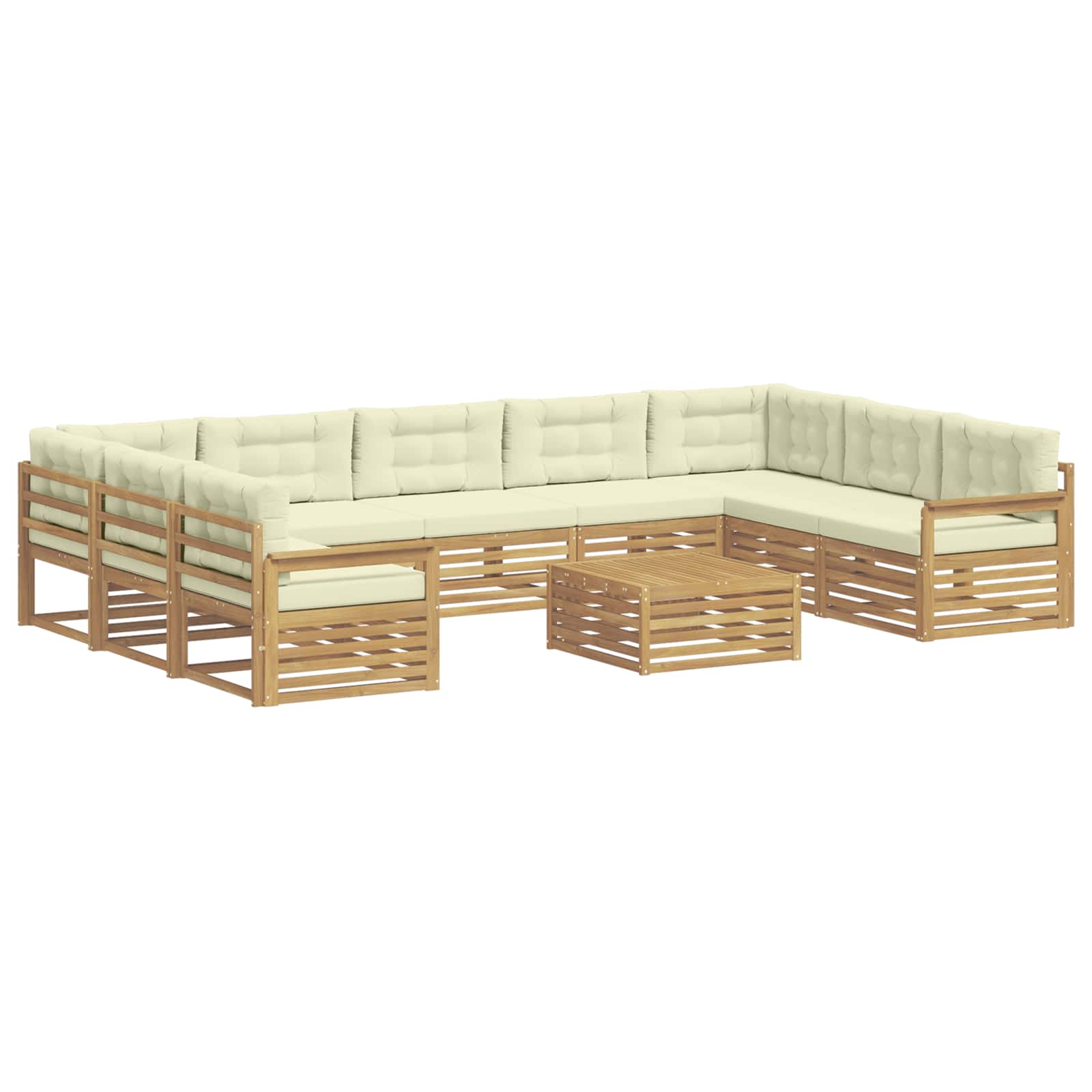 Set vanjskih sofa 10 pcs Bijela i krem Čvrsto drvo akacije