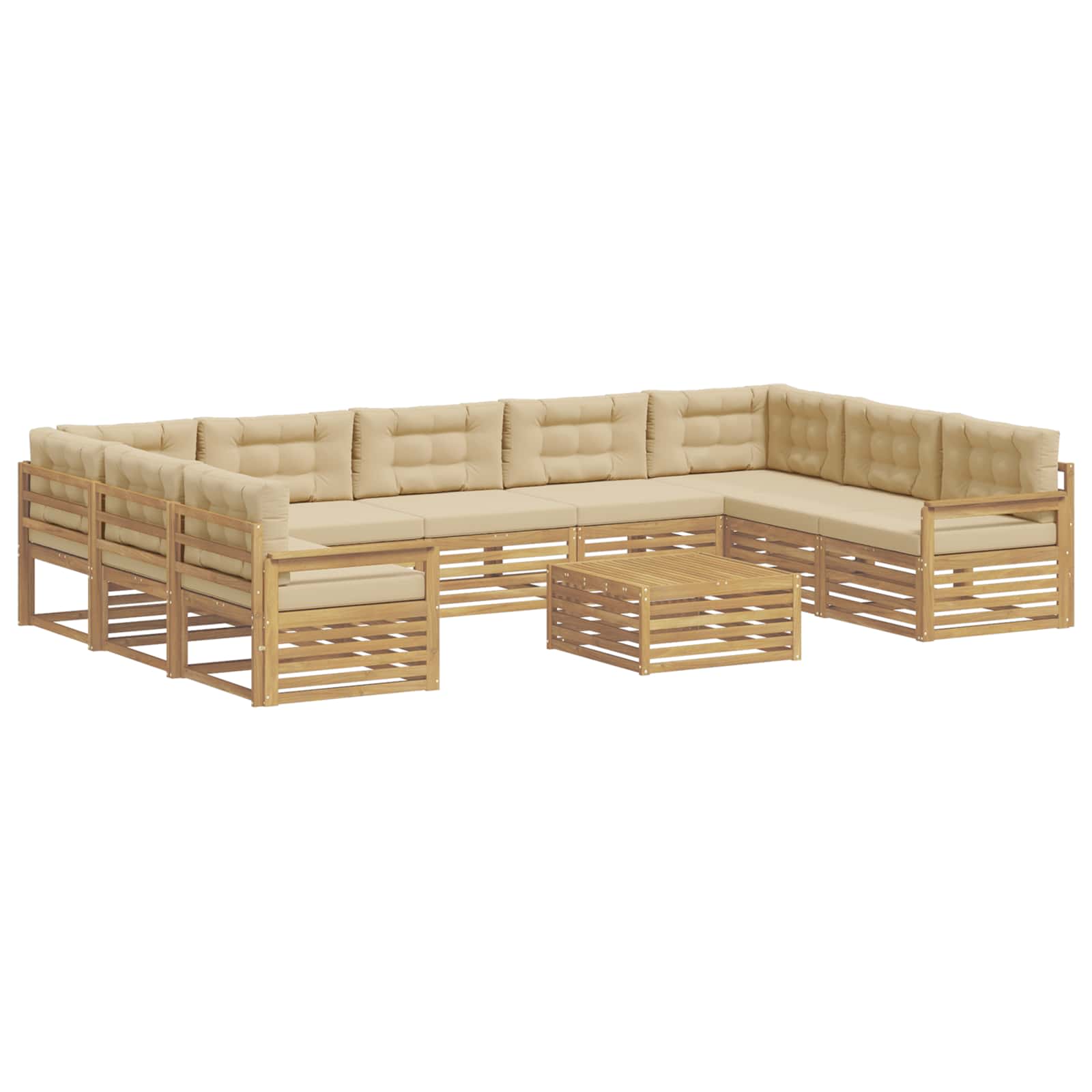 Set vanjskih sofa 10 pcs Bijela i bež Čvrsto drvo akacije