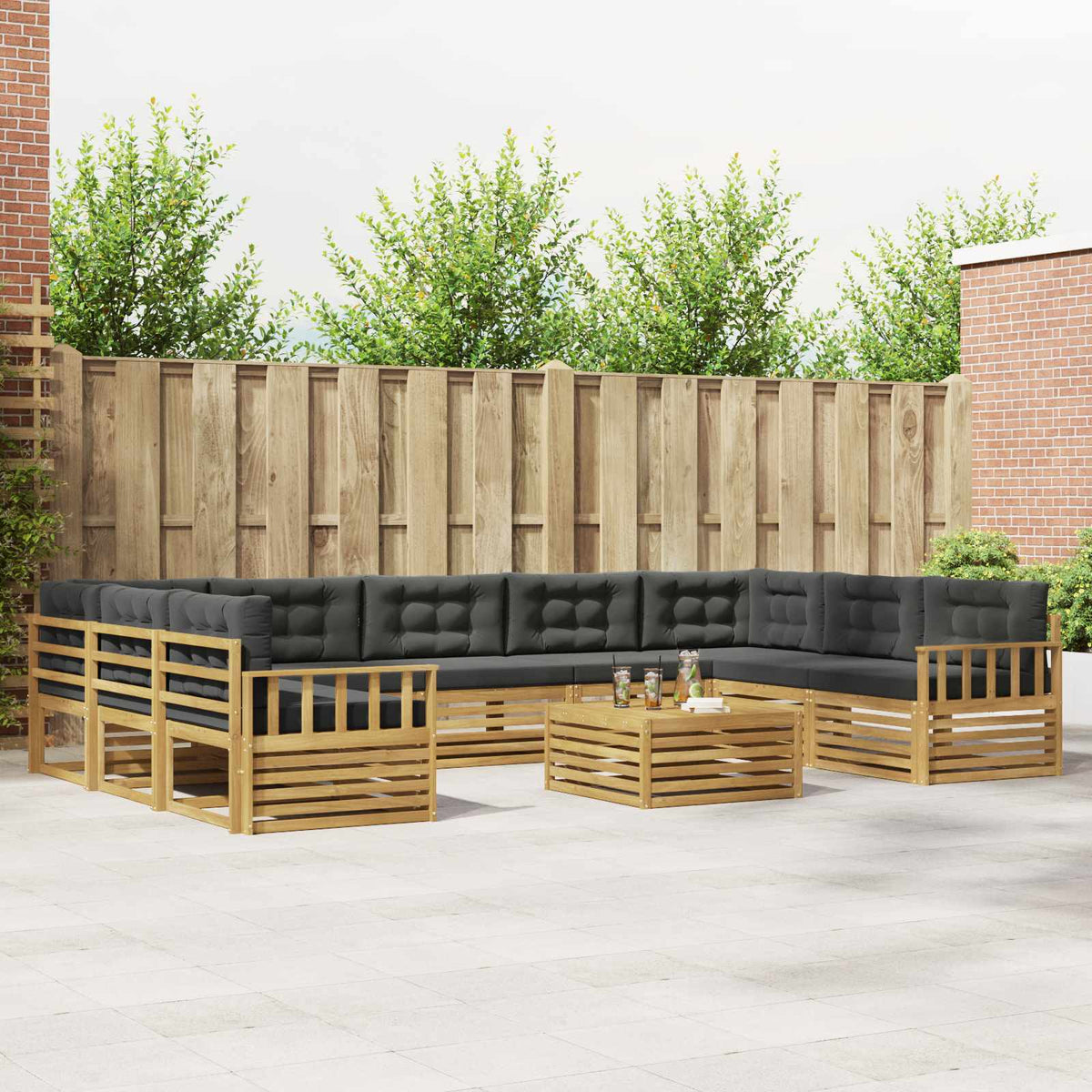 Set vanjskih sofa 10 pcs Čvrsto drvo akacije