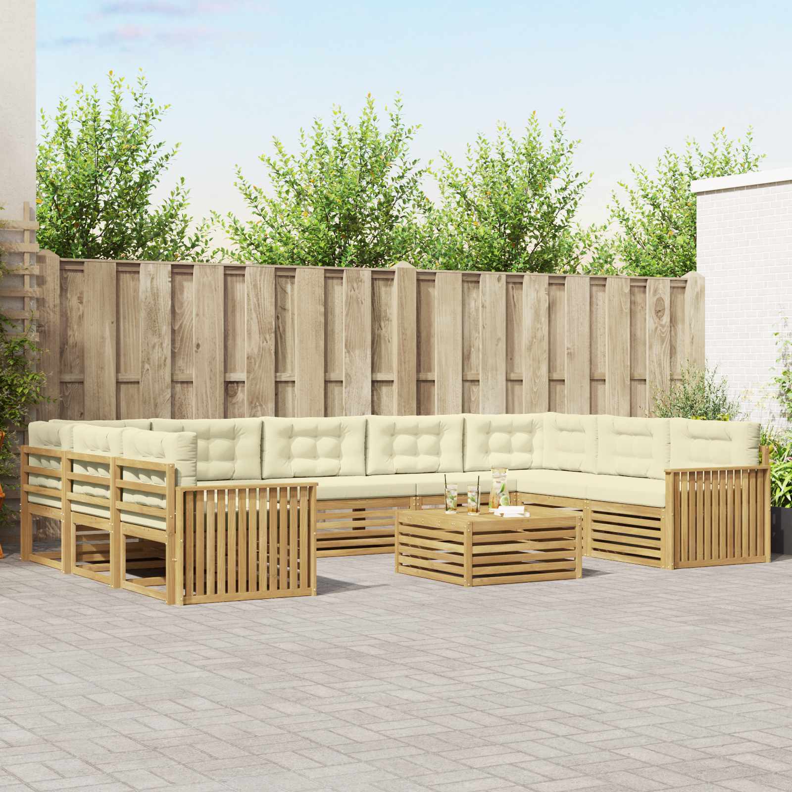 Set vanjskih sofa 10 kom. Bijela i krem Čvrsto drvo akacije