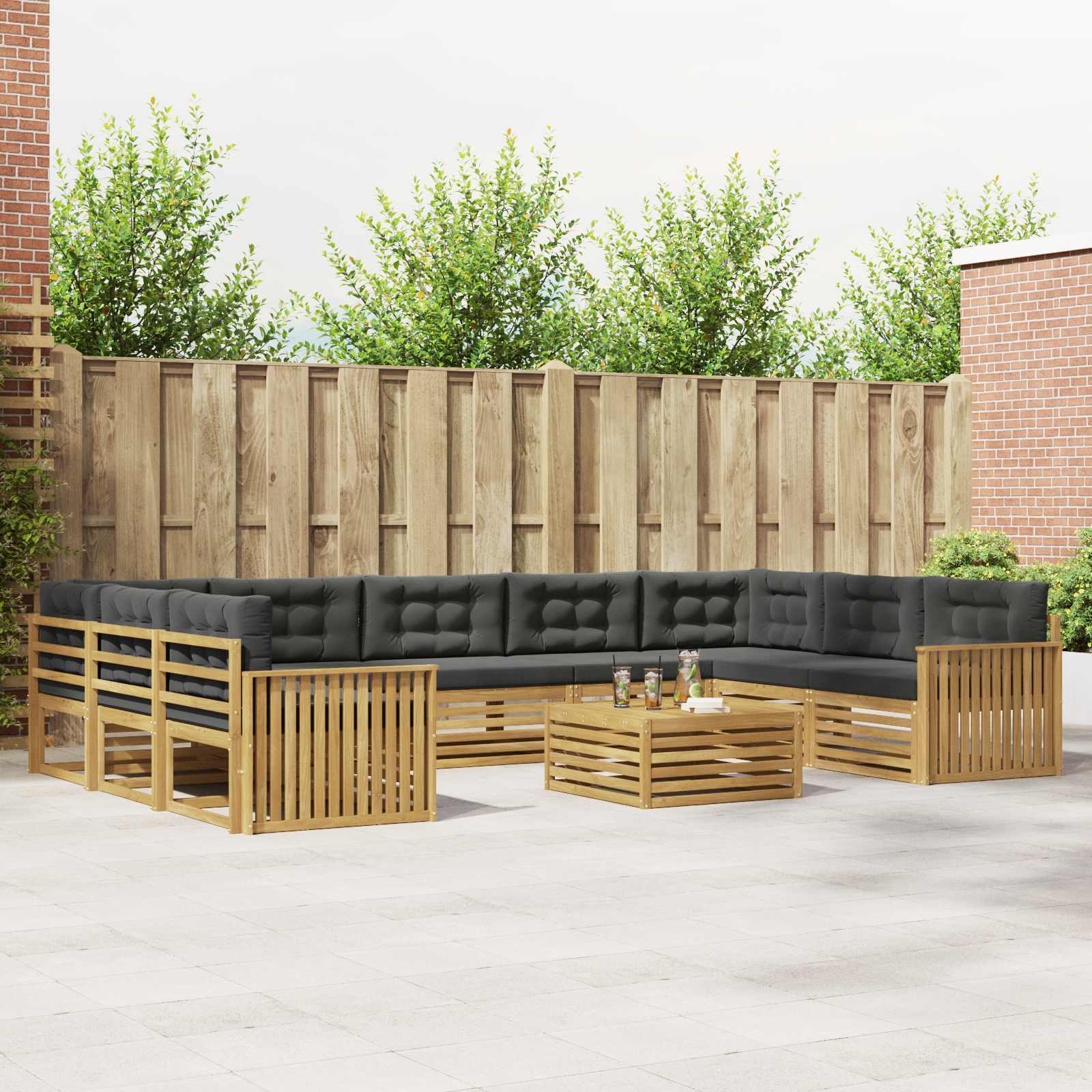 Set vanjskih sofa 10 kom. Bijela i antracit Čvrsto drvo akacije