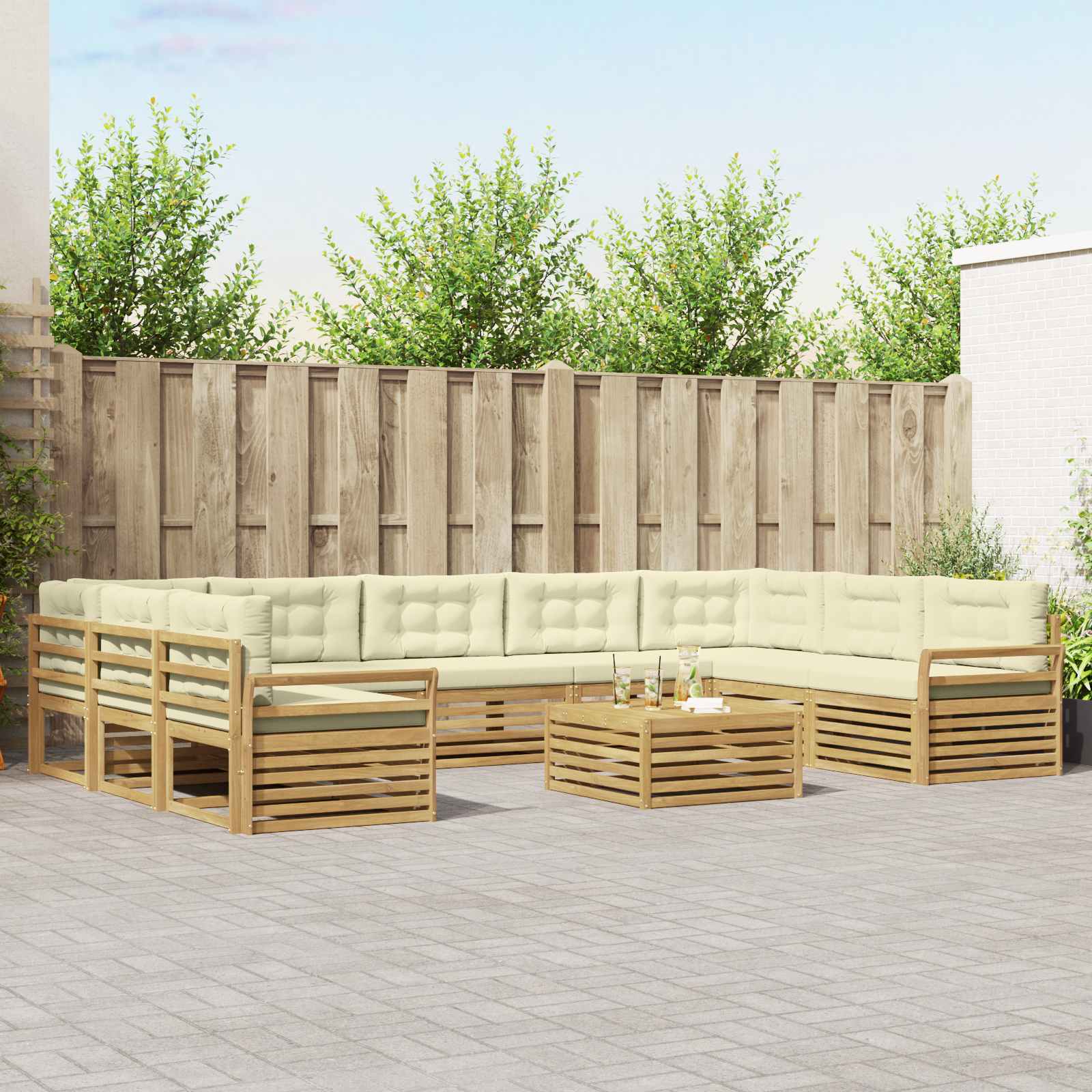 Set vanjskih sofa 10 kom. Bijela i krem Čvrsto drvo akacije