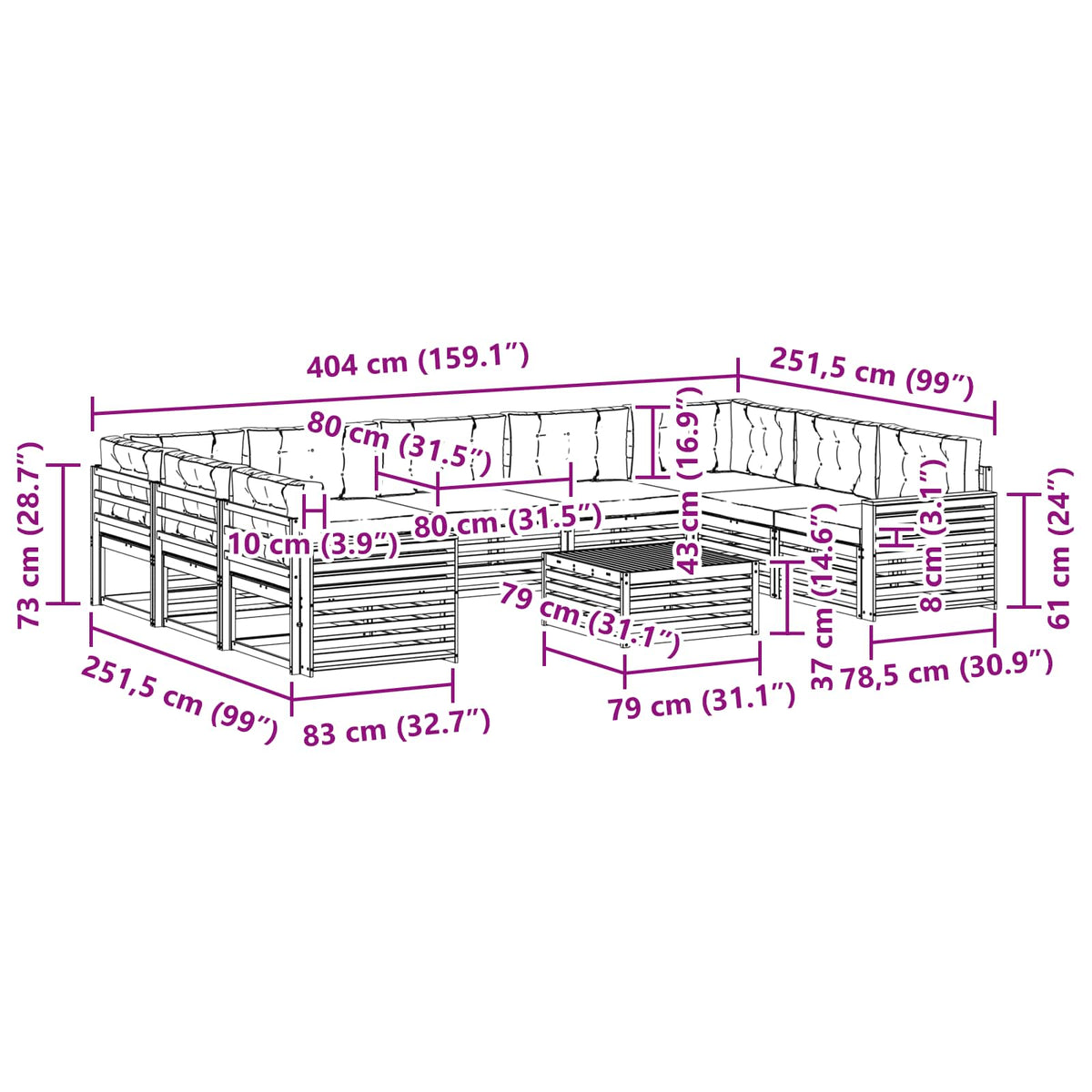 Set vanjskih sofa 10 kom. Bijela i krem Čvrsto drvo akacije