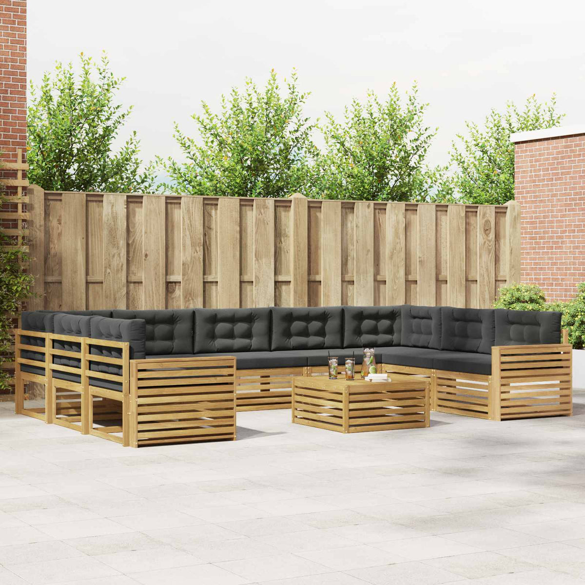 Set vanjskih sofa 10 kom. Bijela i antracit Čvrsto drvo akacije