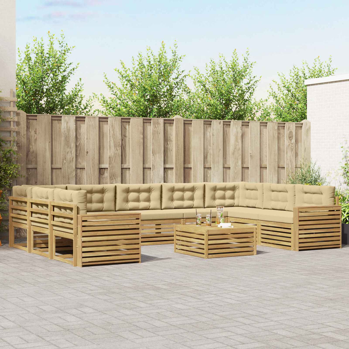 Set vanjskih sofa 10 kom. Bijela i bež Čvrsto drvo akacije