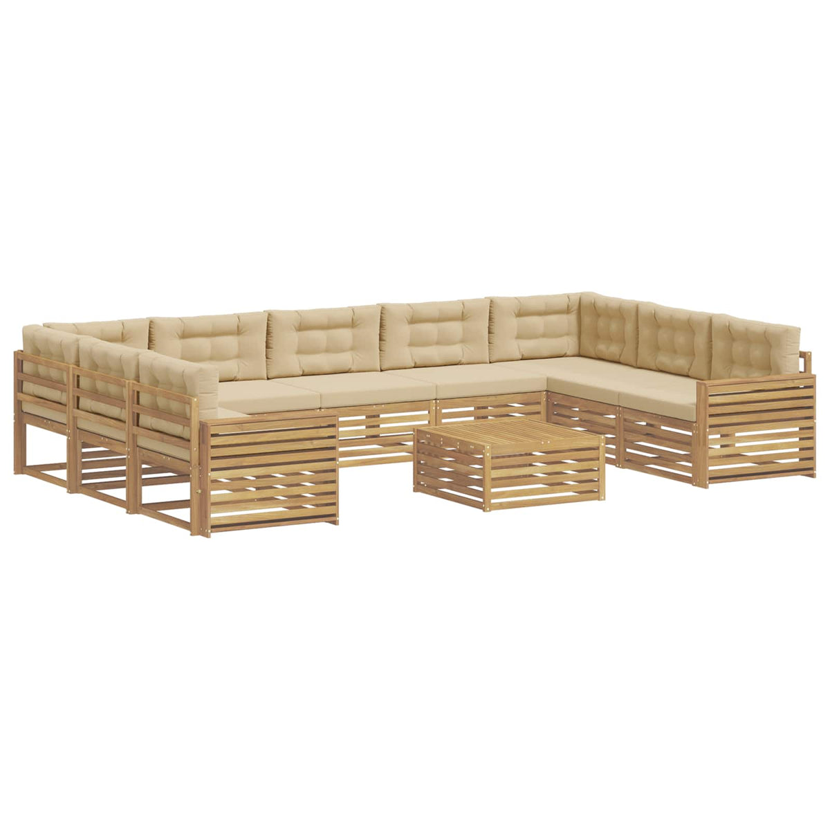 Set vanjskih sofa 10 kom. Bijela i bež Čvrsto drvo akacije