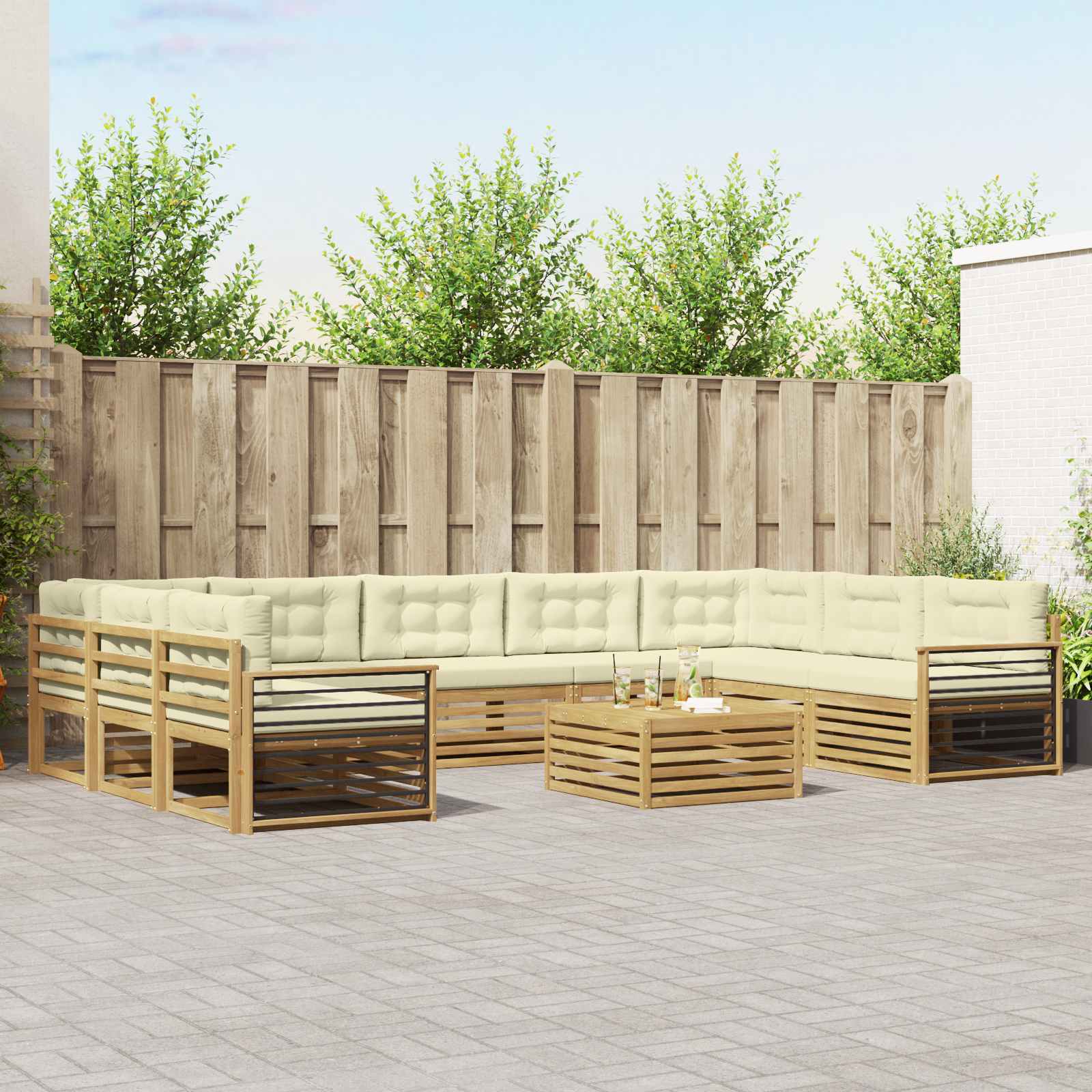 Set vanjskih sofa 10 pcs Bijela i krem Čvrsto drvo akacije