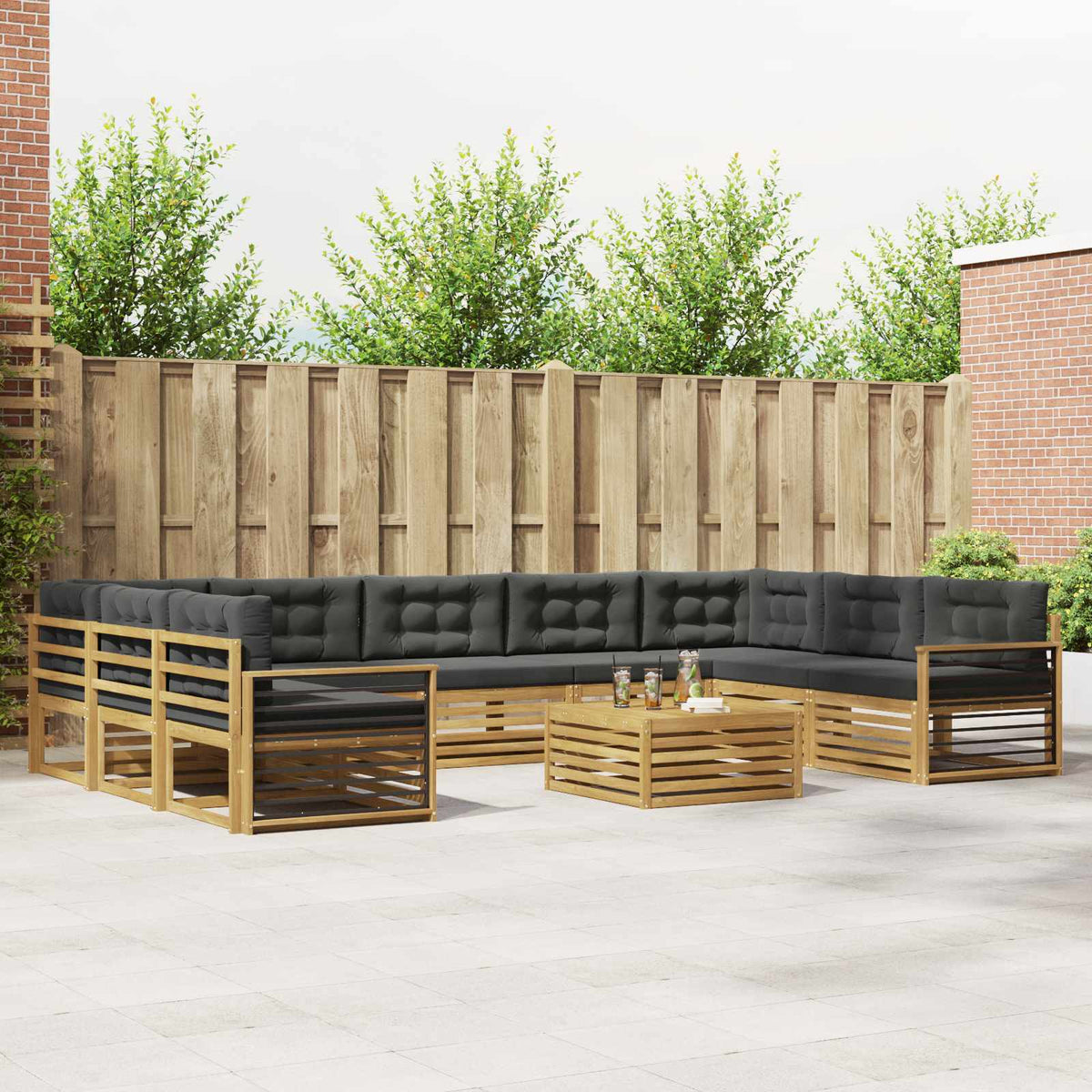 Set vanjskih sofa 10 kom. Bijela i antracit Čvrsto drvo akacije