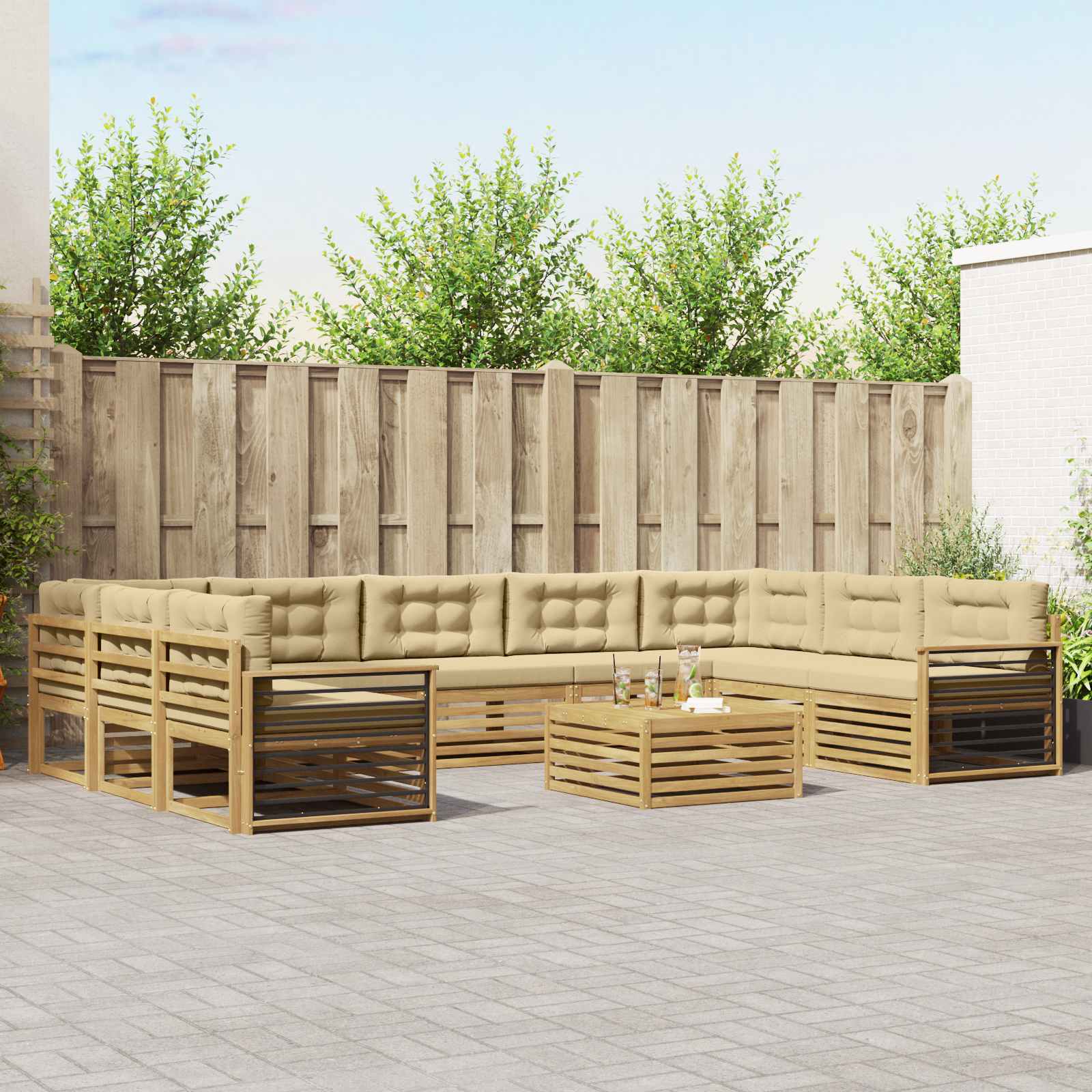 Set vanjskih sofa 10 pcs Bijela i bež Čvrsto drvo akacije
