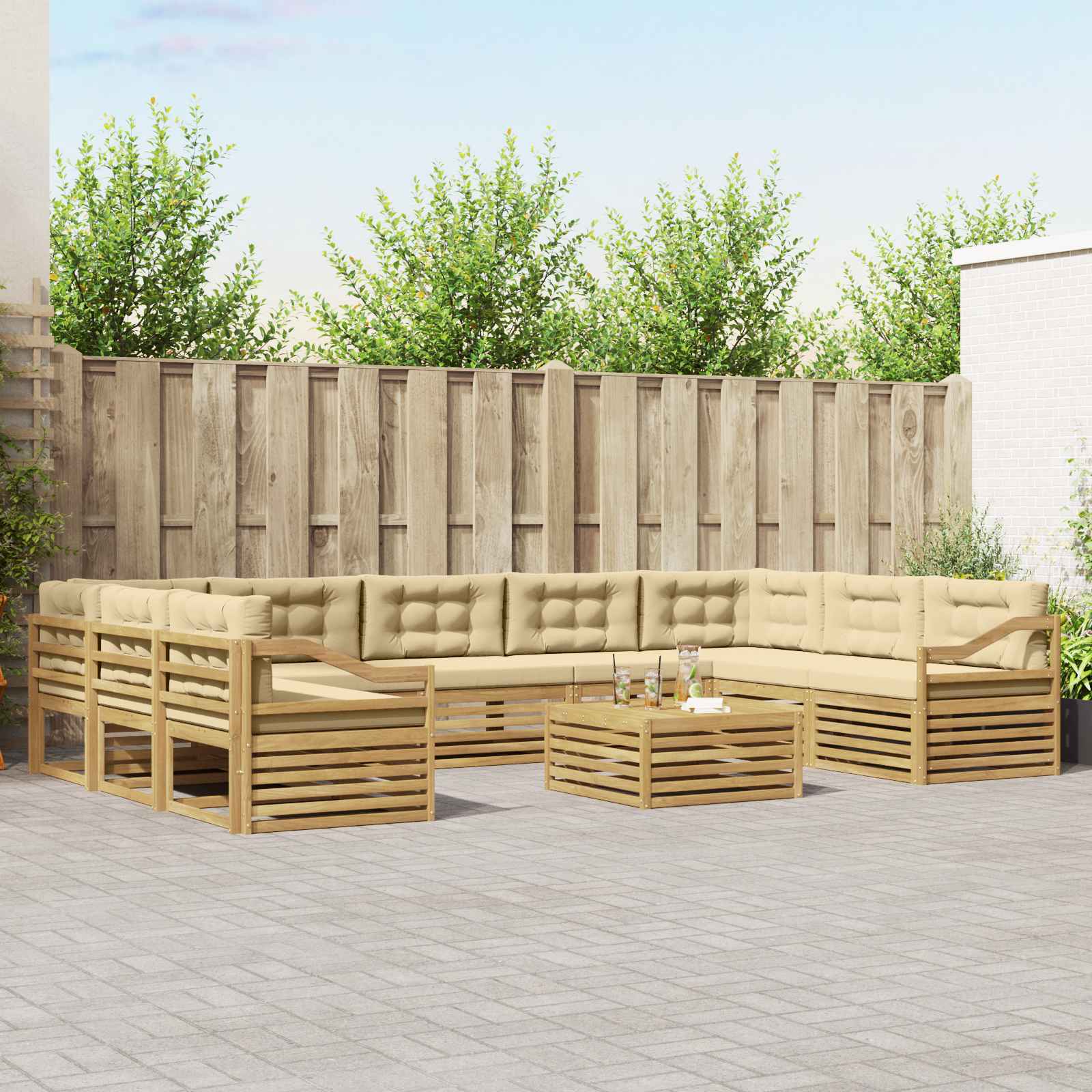 Set vanjskih sofa s jastukom 10 pcs Bijela i bež Poliester