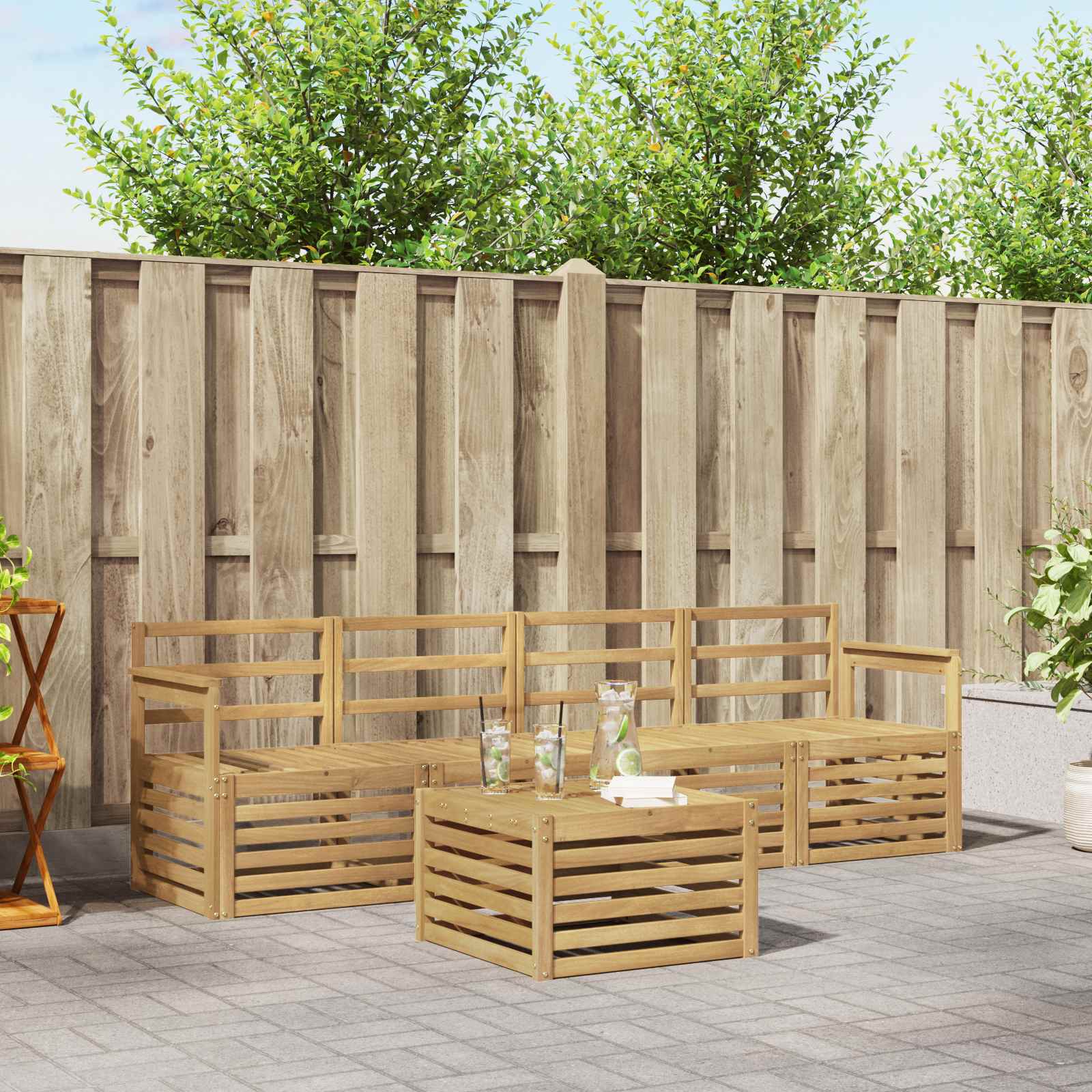 Set vanjskih sofa 5 pcs Bijela Čvrsto drvo akacije