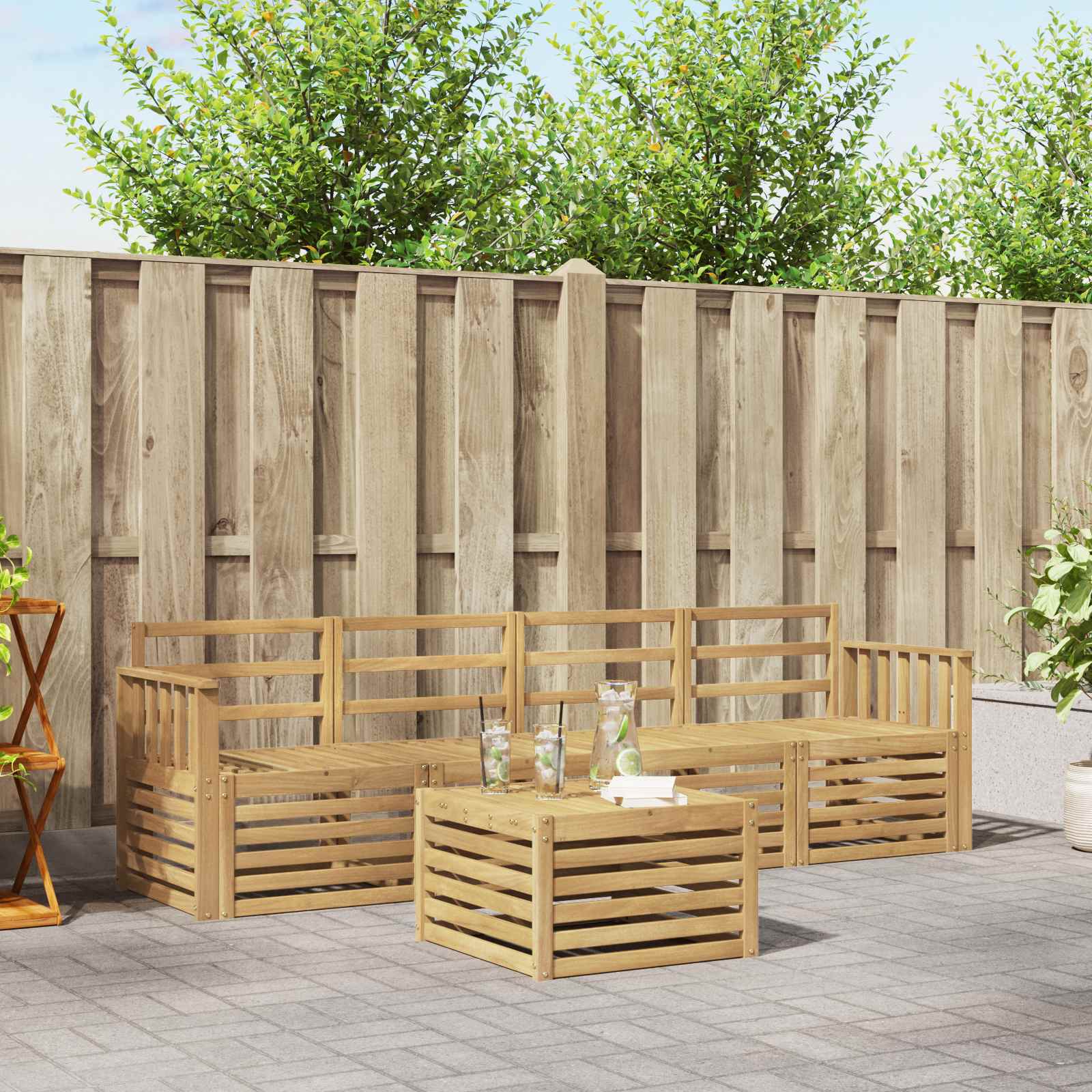 Set vanjskih sofa 5 pcs Bijela Čvrsto drvo akacije