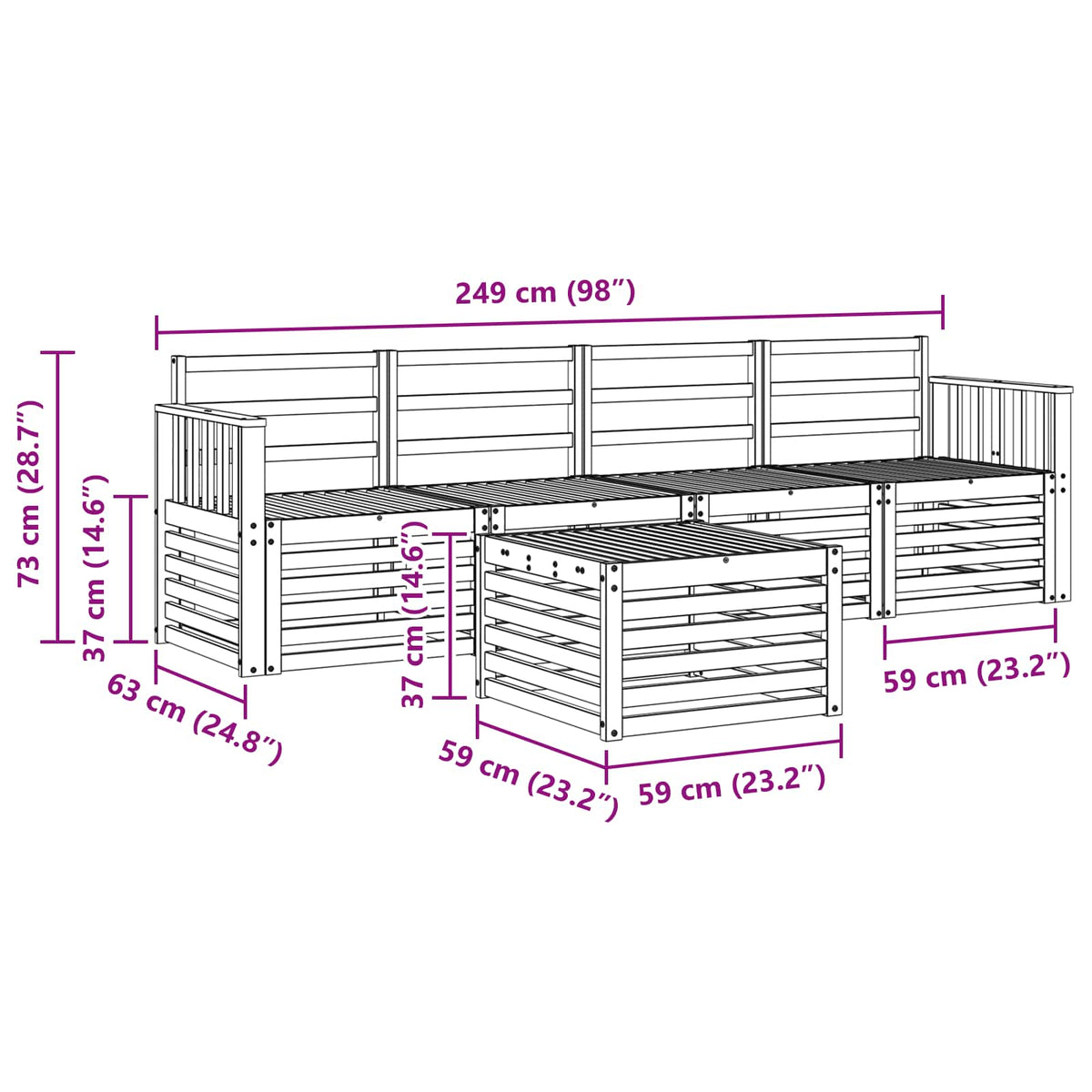 Set vanjskih sofa 5 pcs Bijela Čvrsto drvo akacije