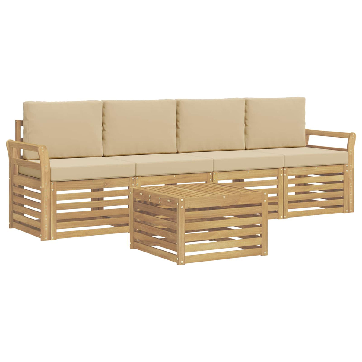 Set vanjskih sofa 5 kom. Bijela i bež Poliester