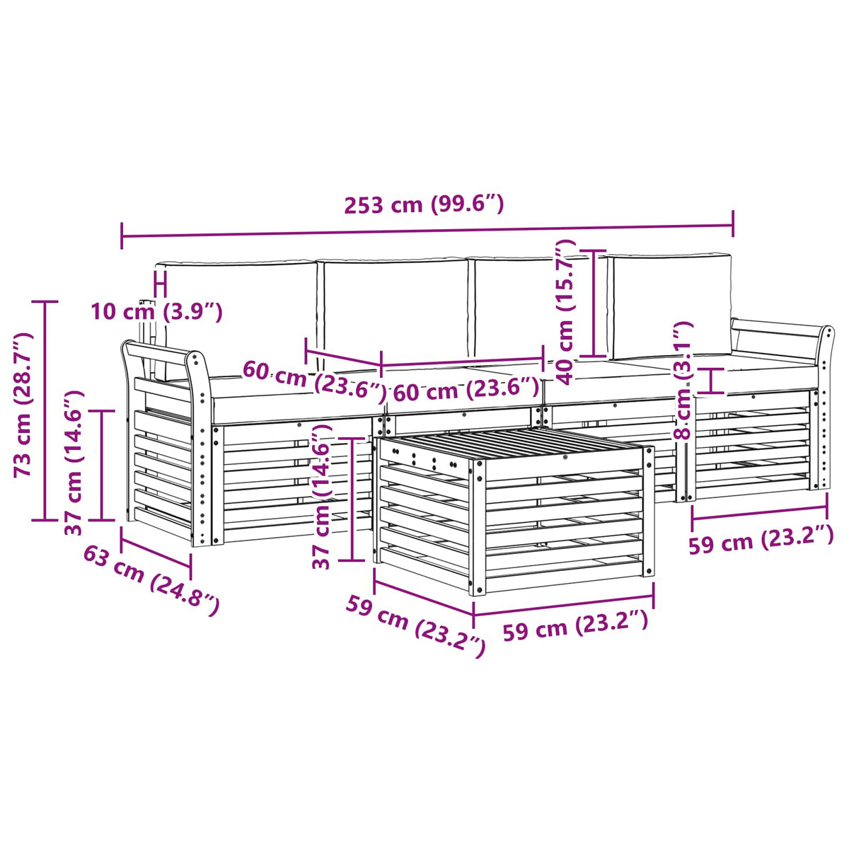 Set vanjskih sofa 5 kom. Bijela i bež Poliester