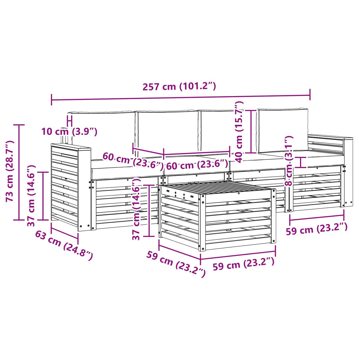 Set vanjskih sofa 5 kom. Bijela i antracit Poliester