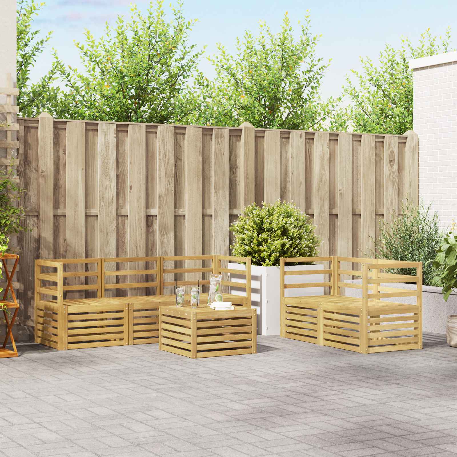 Set vanjskih sofa 6 kom. Bijela Čvrsto drvo akacije