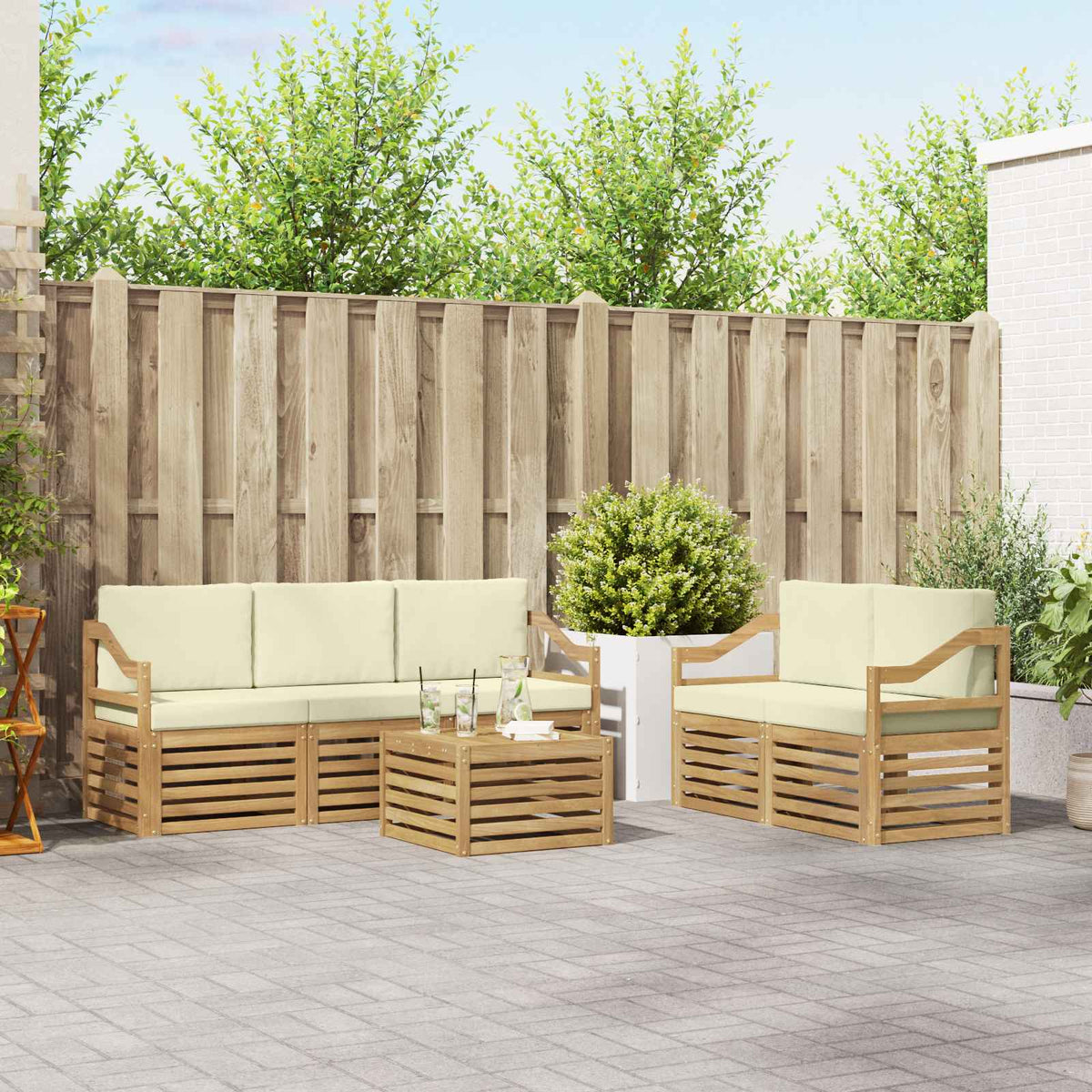 Set vanjskih sofa 6 kom. Bijela i krem Poliester