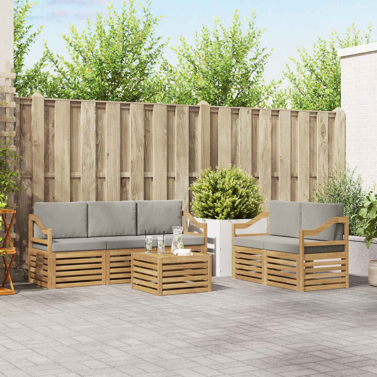 Set vanjskih sofa 6 kom. Bijela i svjetlosiva Poliester