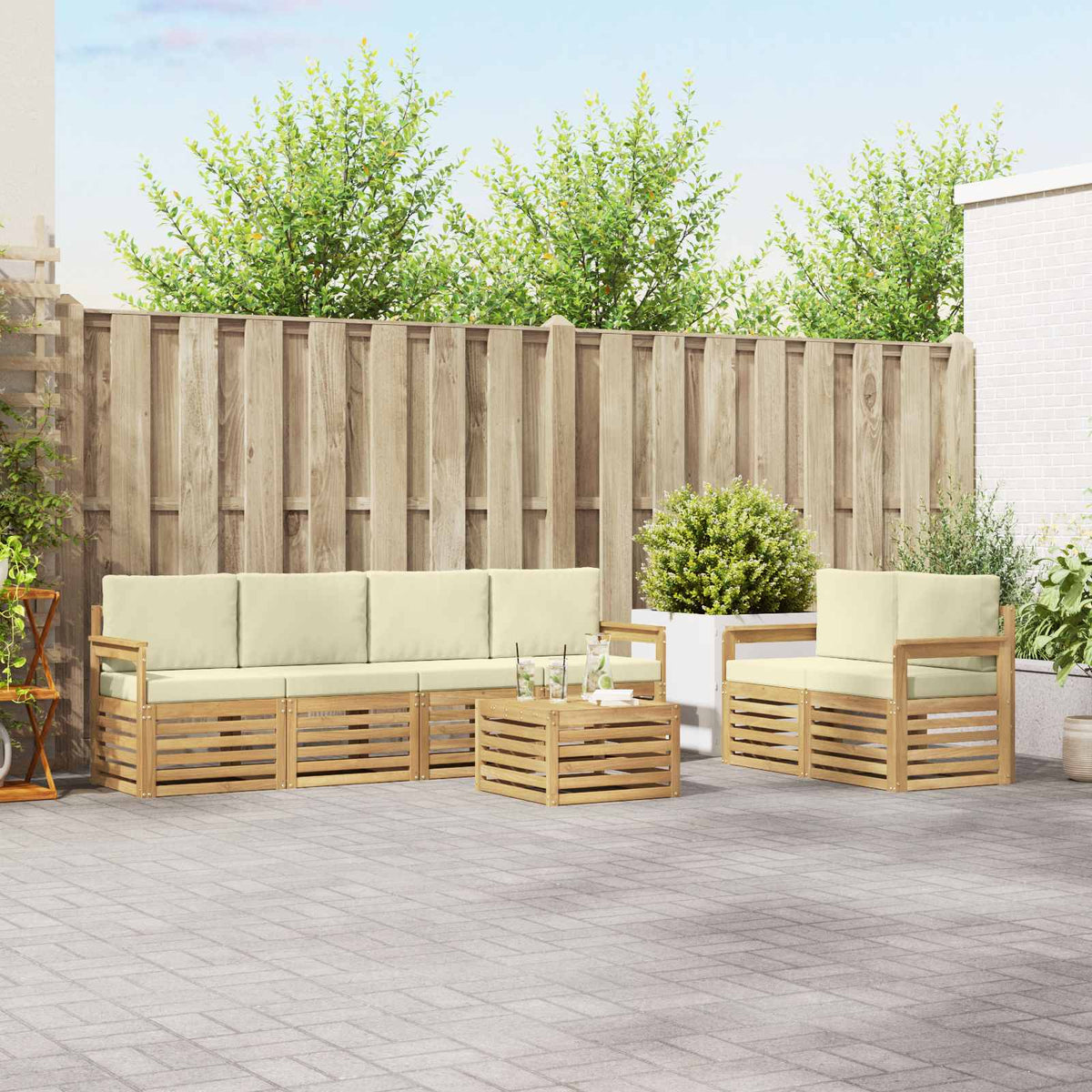 Set vanjskih sofa 7 kom. Bijela i krem Poliester 59 x 59 x 37 cm