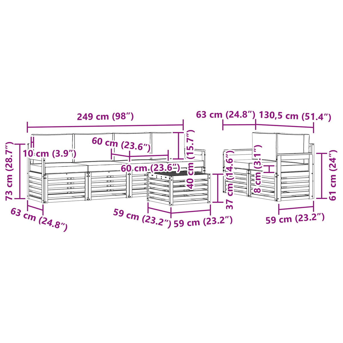 Set vanjskih sofa 7 kom. Bijela i krem Poliester 59 x 59 x 37 cm