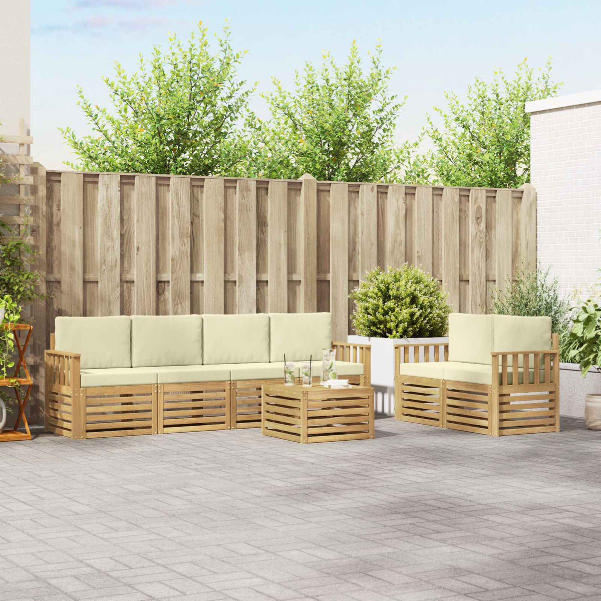 Set vanjskih sofa 7 kom. Bijela i krem Poliester 59 x 59 x 37 cm