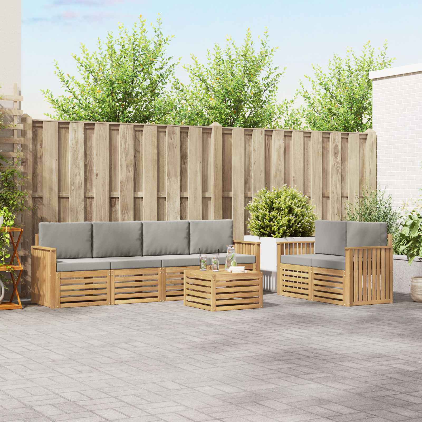 Set vanjskih sofa 7 pcs Bijela i svjetlosiva Poliester