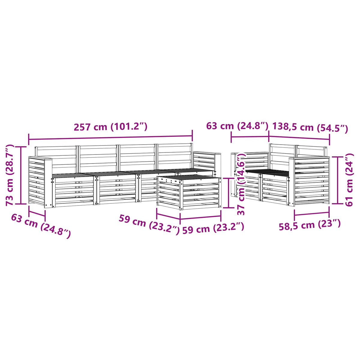 Set vanjskih sofa 7 kom. Bijela Čvrsto drvo akacije