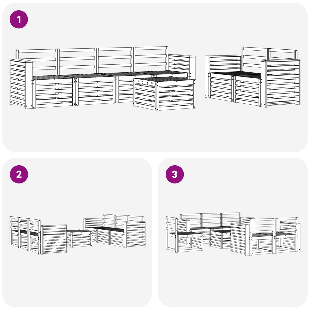 Set vanjskih sofa 7 kom. Bijela Čvrsto drvo akacije