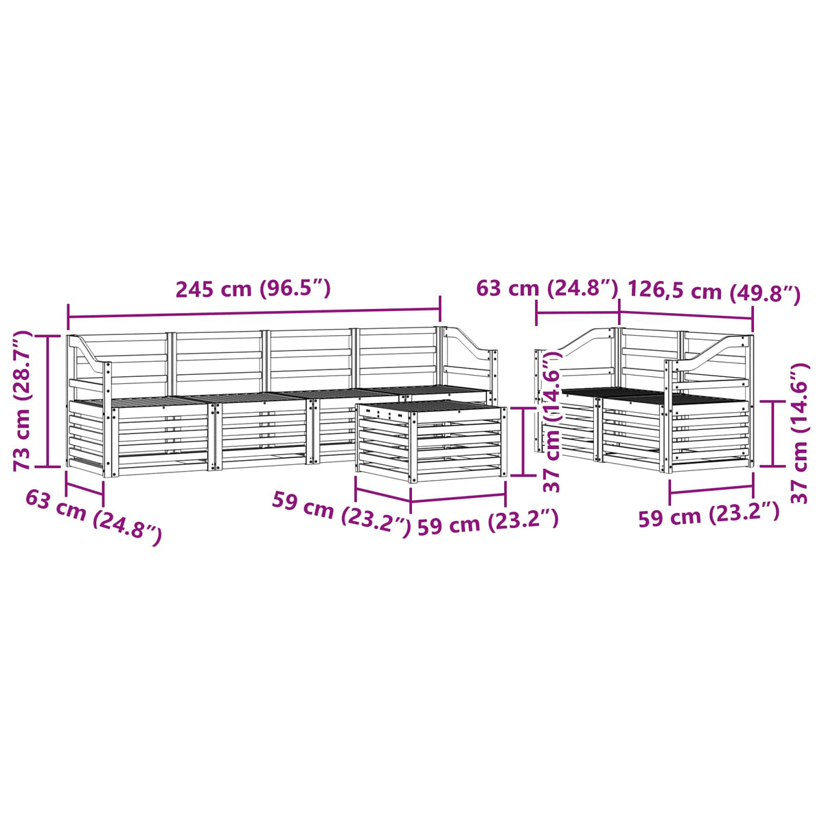Set vanjskih sofa 7 kom. Bijela Čvrsto drvo akacije