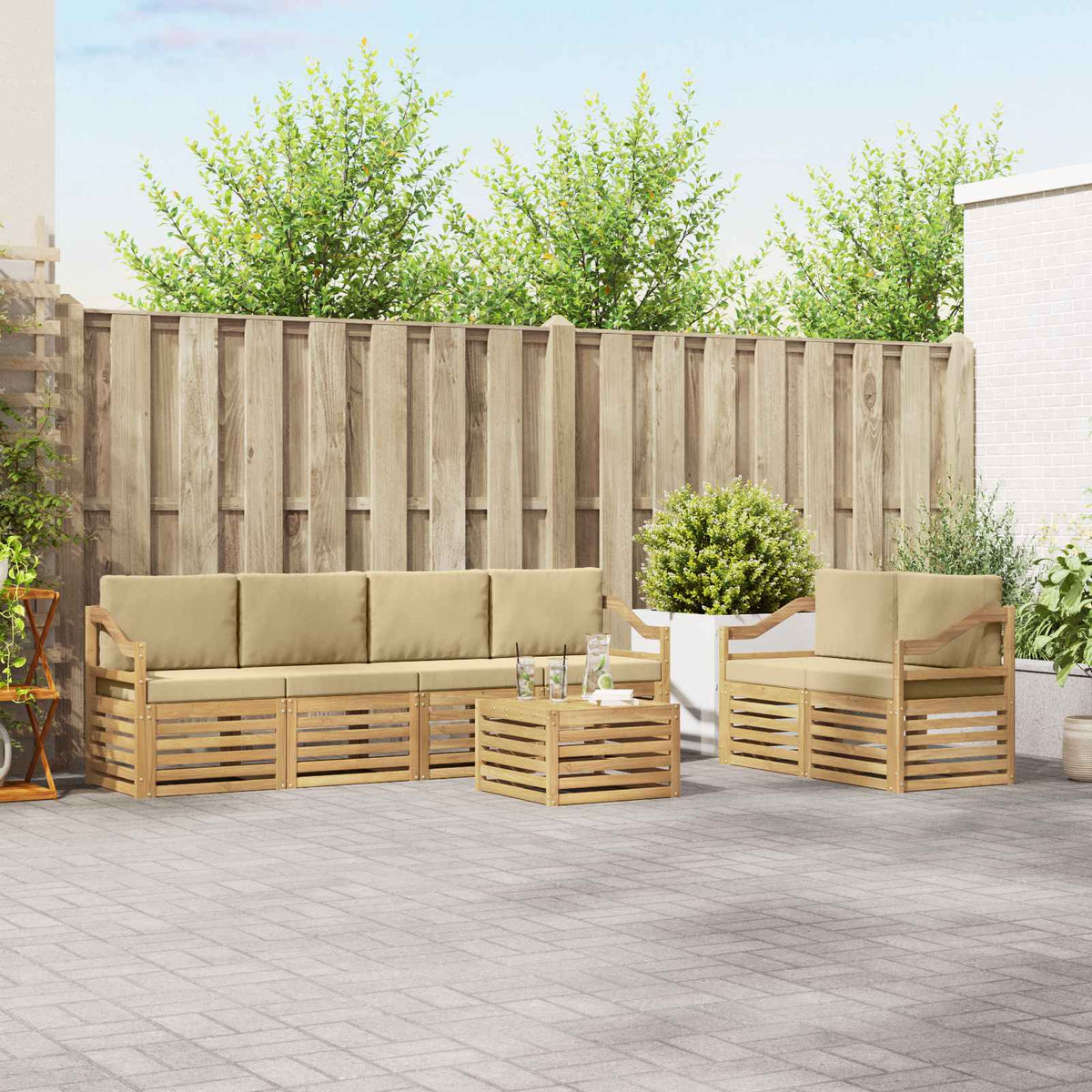 Set vanjskih sofa 7 kom. Bijela i bež Poliester