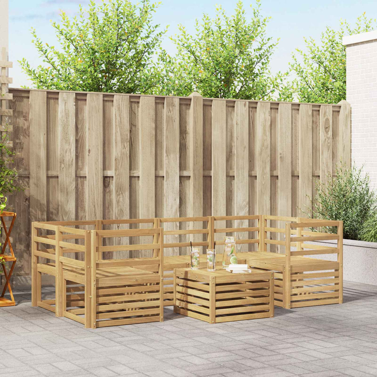 Set vanjskih sofa 7 kom. Bijela Čvrsto drvo akacije