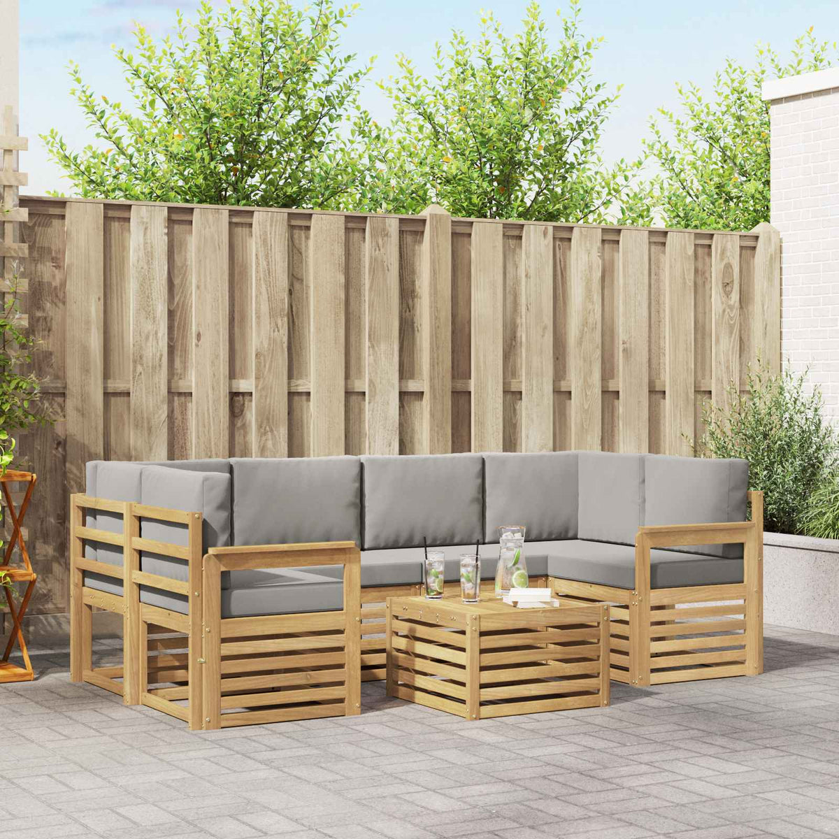 Set vanjskih sofa 7 kom. Bijela i svjetlosiva Poliester