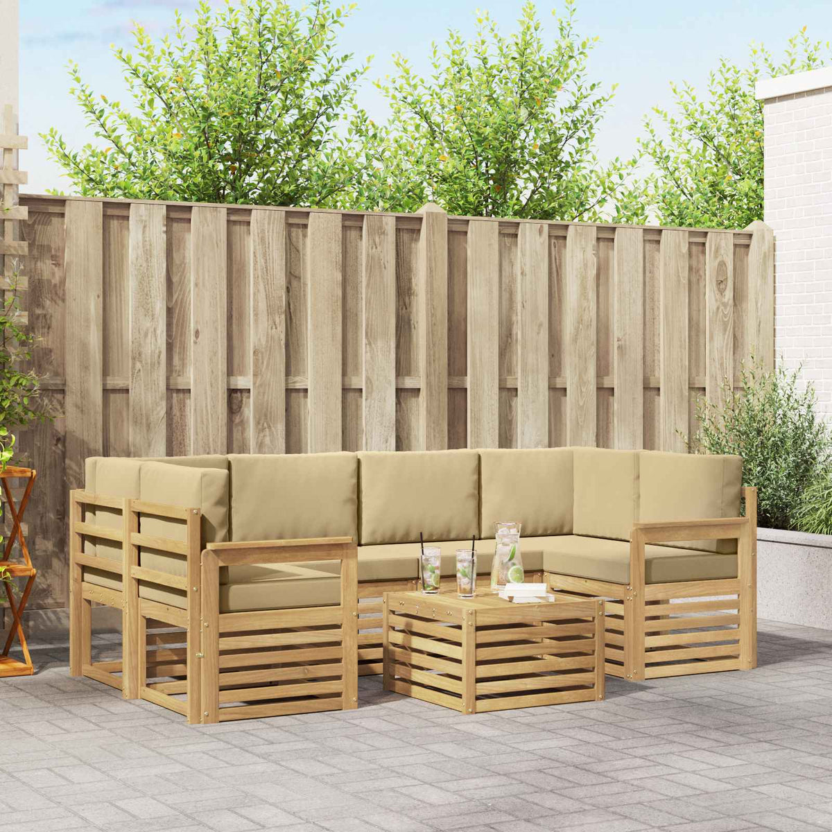Set vanjskih sofa 7 kom. Bijela i bež Poliester