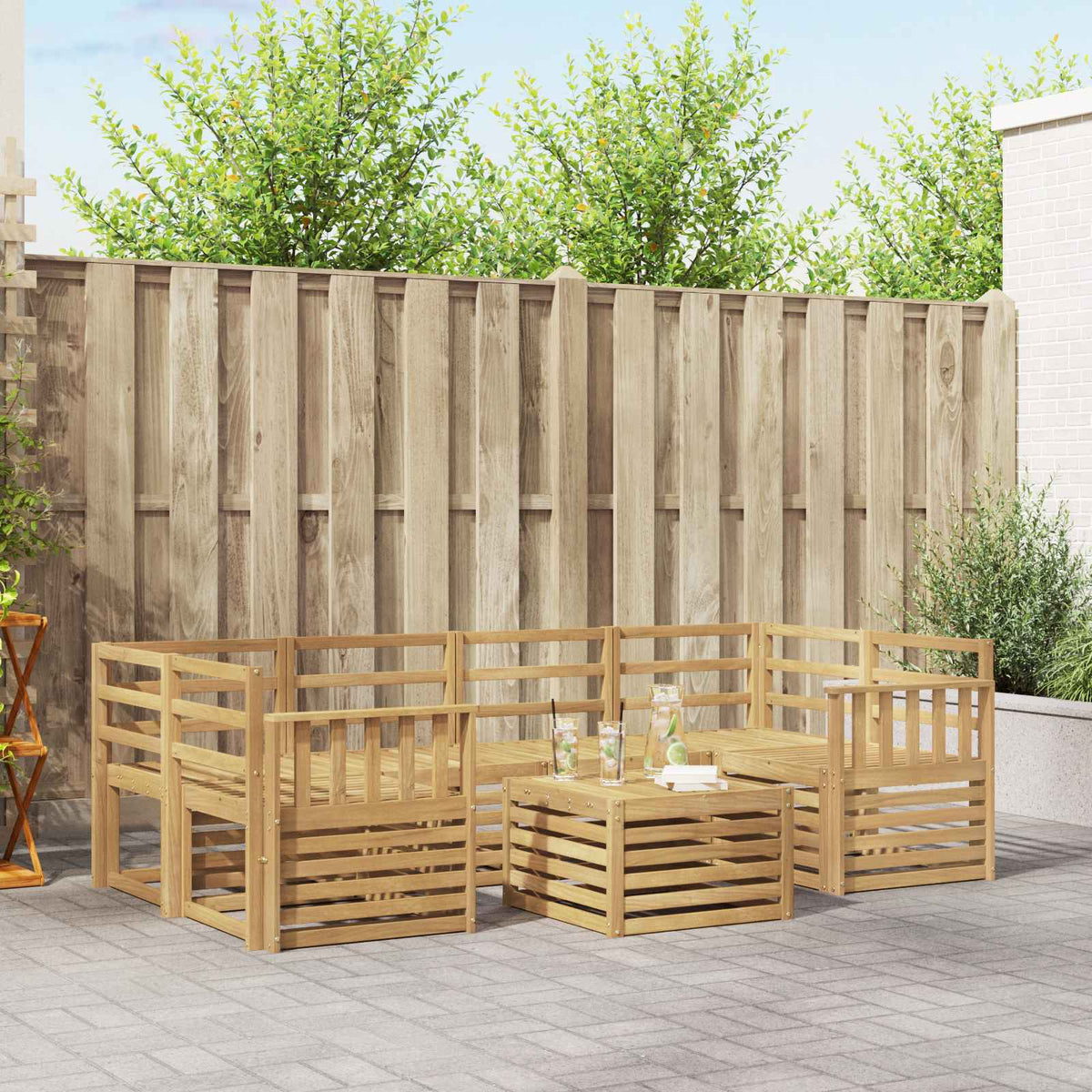 Set vanjskih sofa 7 kom. Bijela Čvrsto drvo akacije