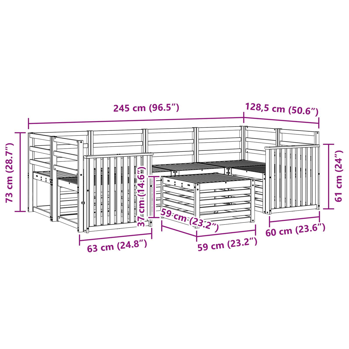 Set vanjskih sofa 7 kom. Bijela Čvrsto drvo akacije